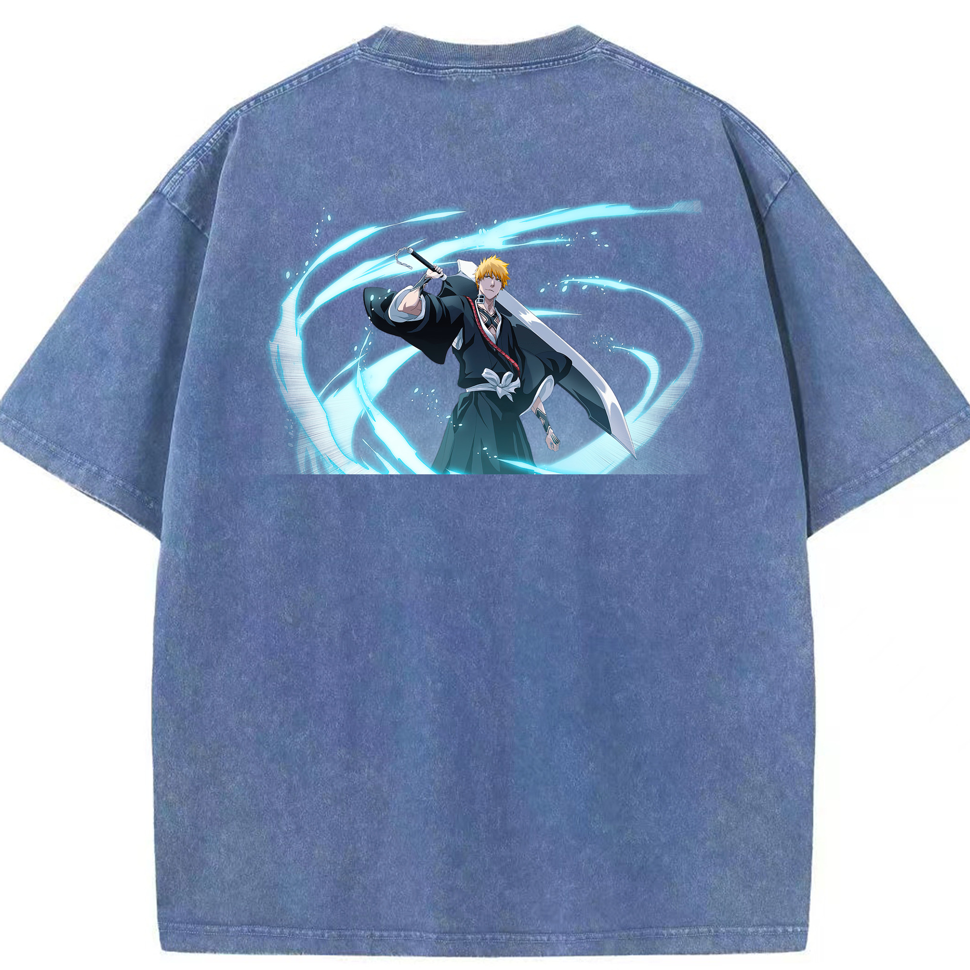 （画像用） ブリーチ 黒崎一護（くろさき いちご）BLEACH Kurosaki Ichigo 綿100% ヴィンテージ風 半袖Tシャツ（背面プリント）