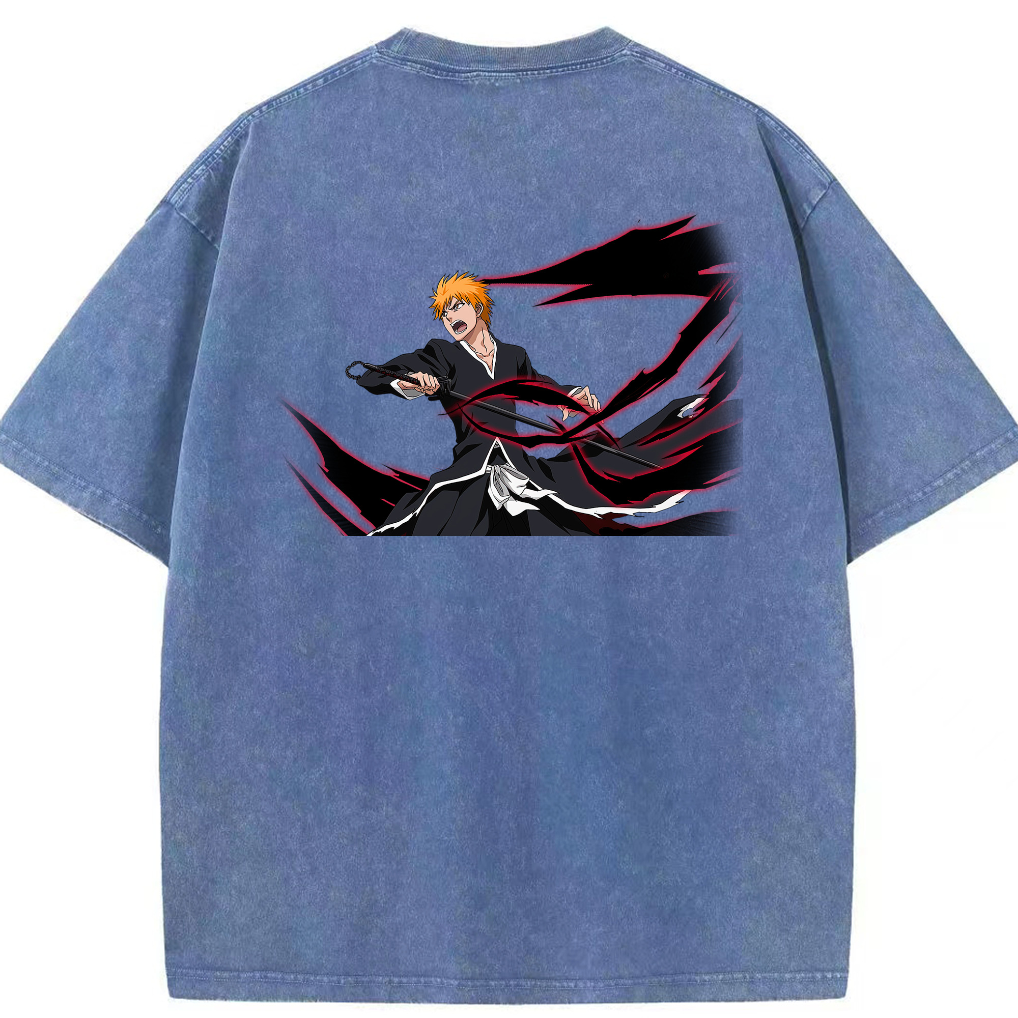 （画像用） ブリーチ 黒崎一護（くろさき いちご）BLEACH Kurosaki Ichigo 綿100% ヴィンテージ風 半袖Tシャツ（背面プリント）