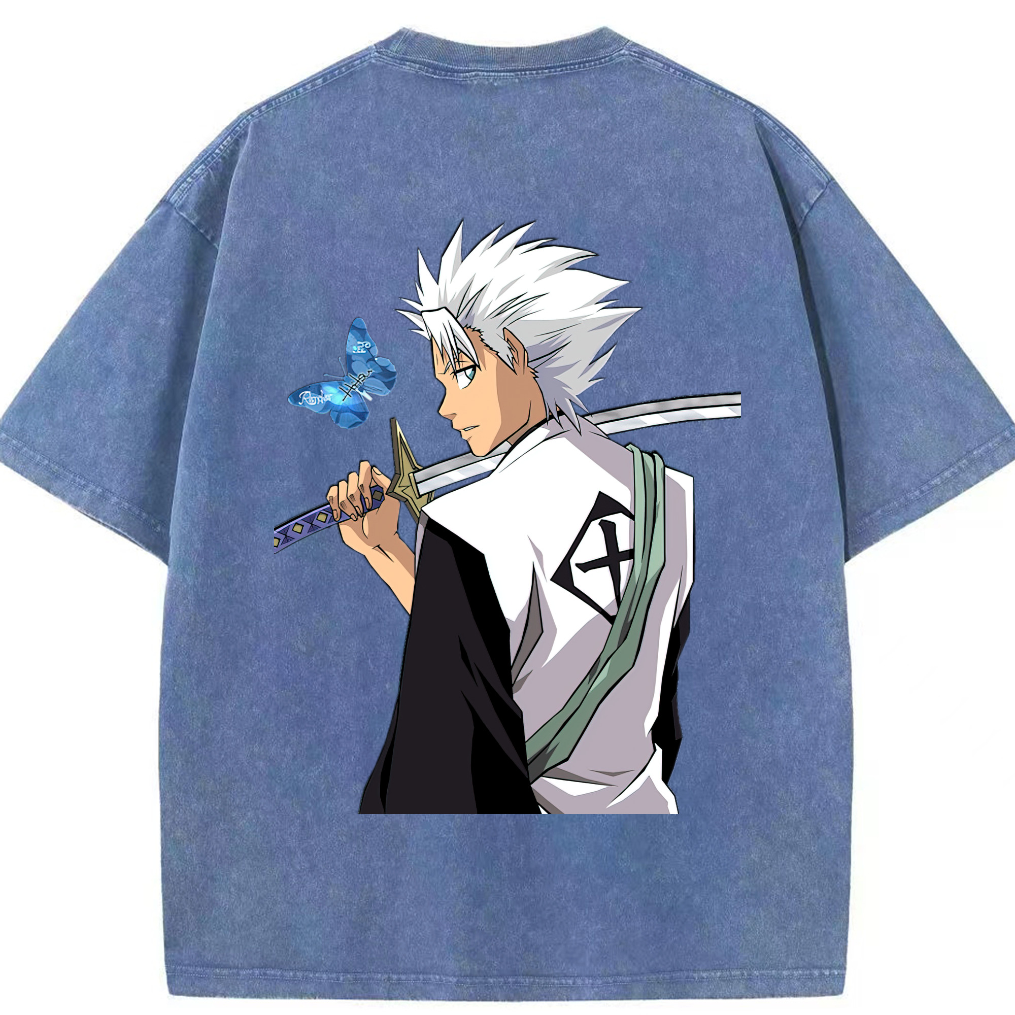 （画像用） ブリーチ 日番谷冬獅郎（ひつがや とうしろう） BLEACH Hitsugaya Toushirou 綿100% ヴィンテージ風 半袖Tシャツ（背面プリント）