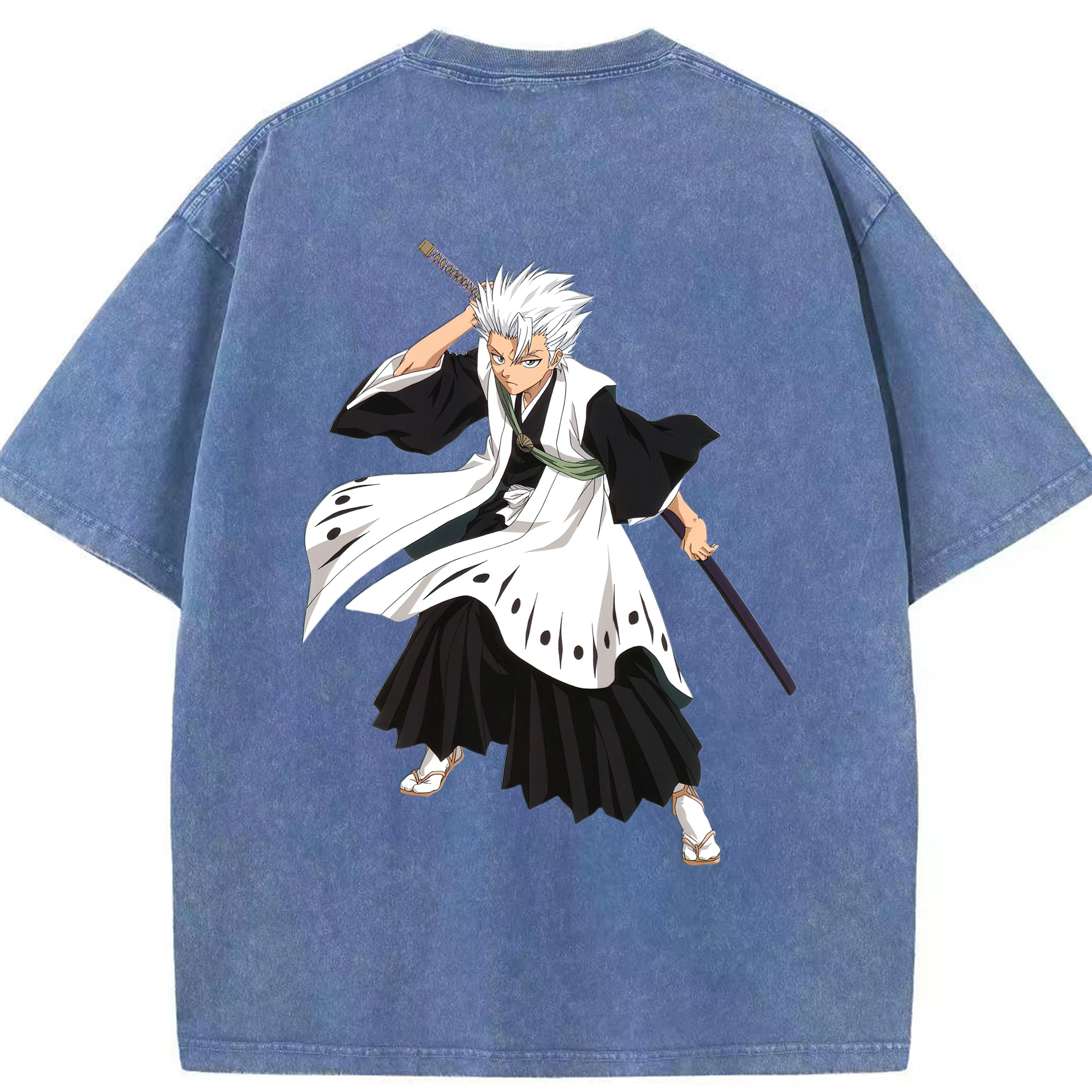 （画像用） ブリーチ 日番谷冬獅郎（ひつがや とうしろう） BLEACH Hitsugaya Toushirou 綿100% ヴィンテージ風 半袖Tシャツ（背面プリント）
