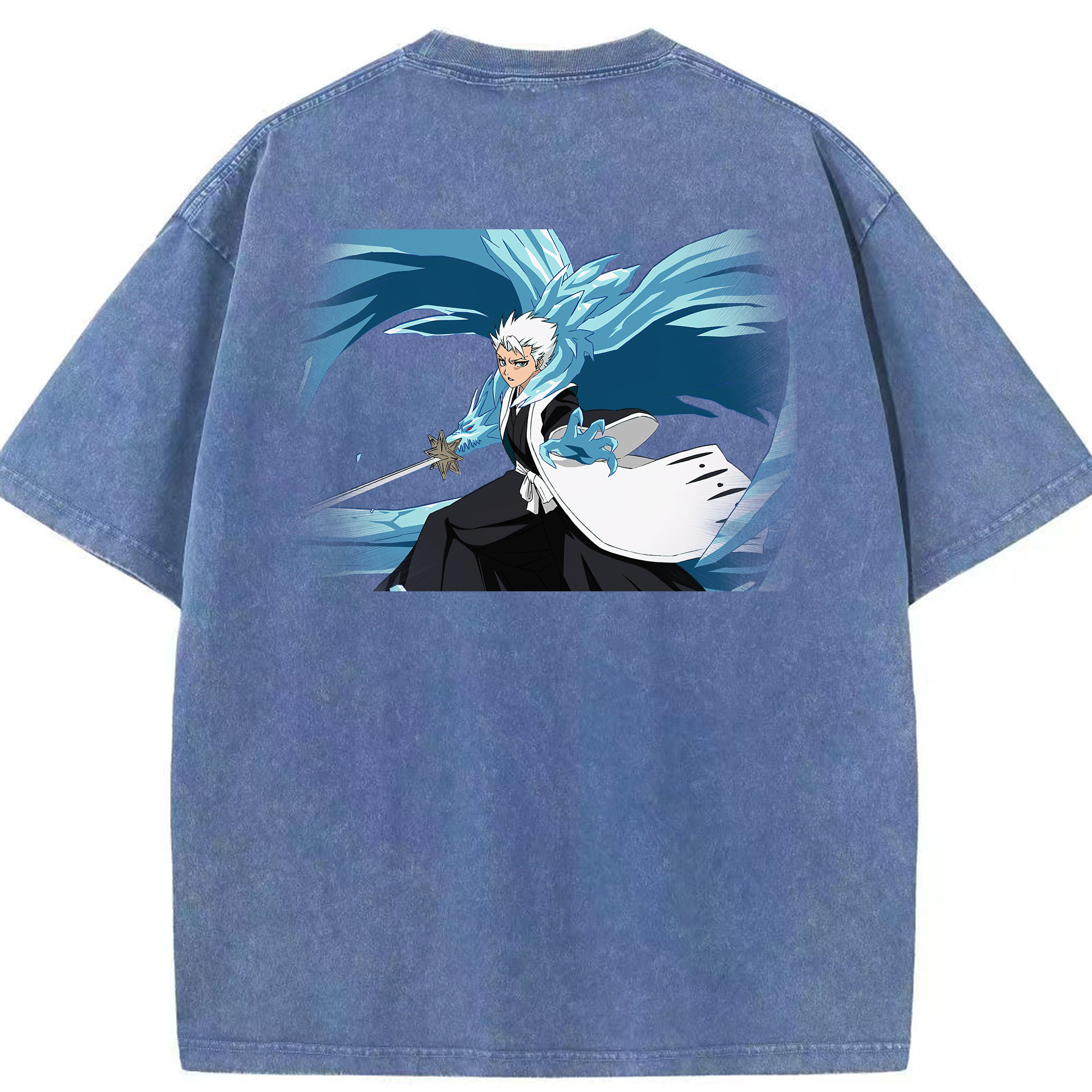 （画像用） ブリーチ 日番谷冬獅郎（ひつがや とうしろう） BLEACH Hitsugaya Toushirou 綿100% ヴィンテージ風 半袖Tシャツ（背面プリント）