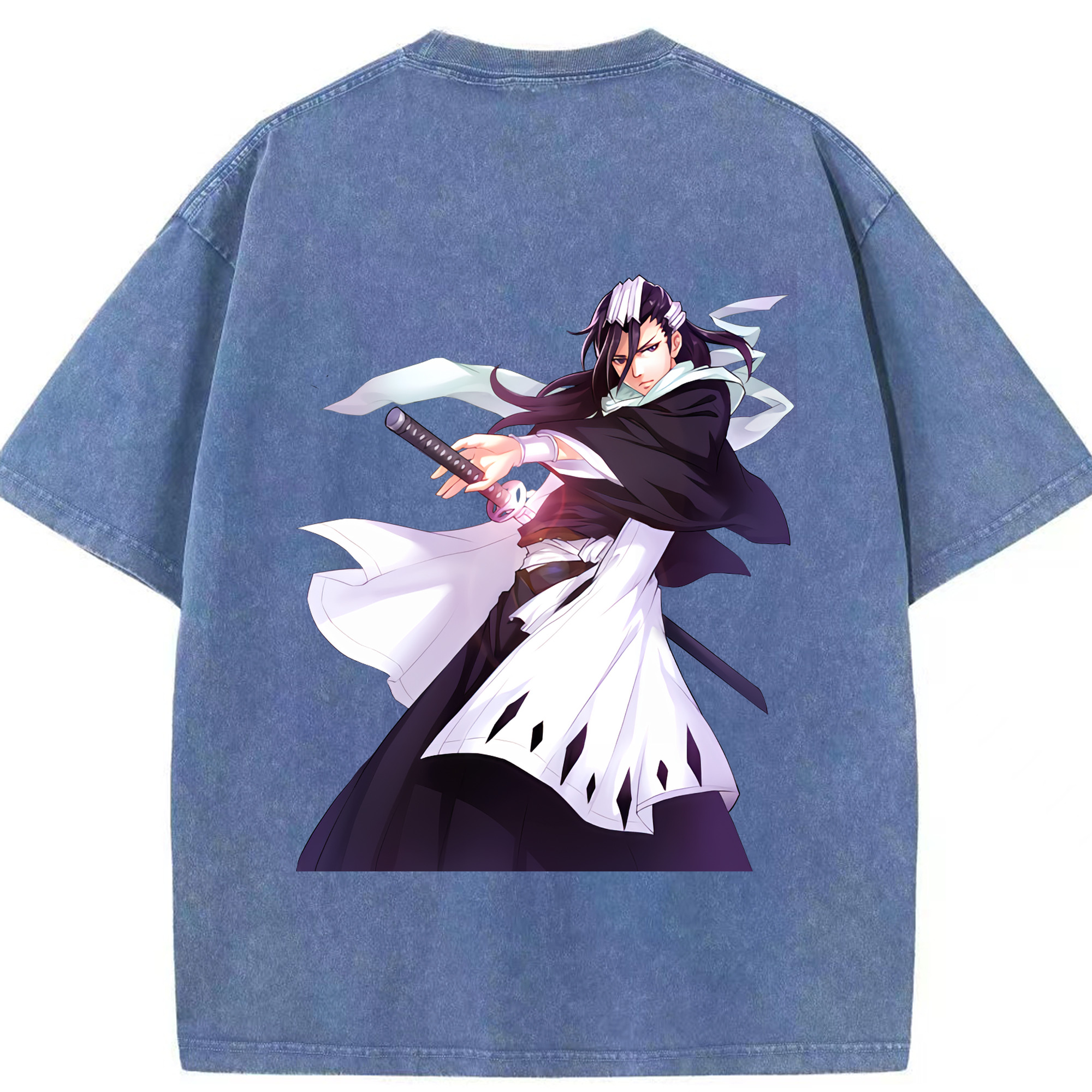 （画像用） ブリーチ くちき びゃくや BLEACH Kuchiki Byakuya 綿100% ヴィンテージ風 半袖Tシャツ（背面プリント）