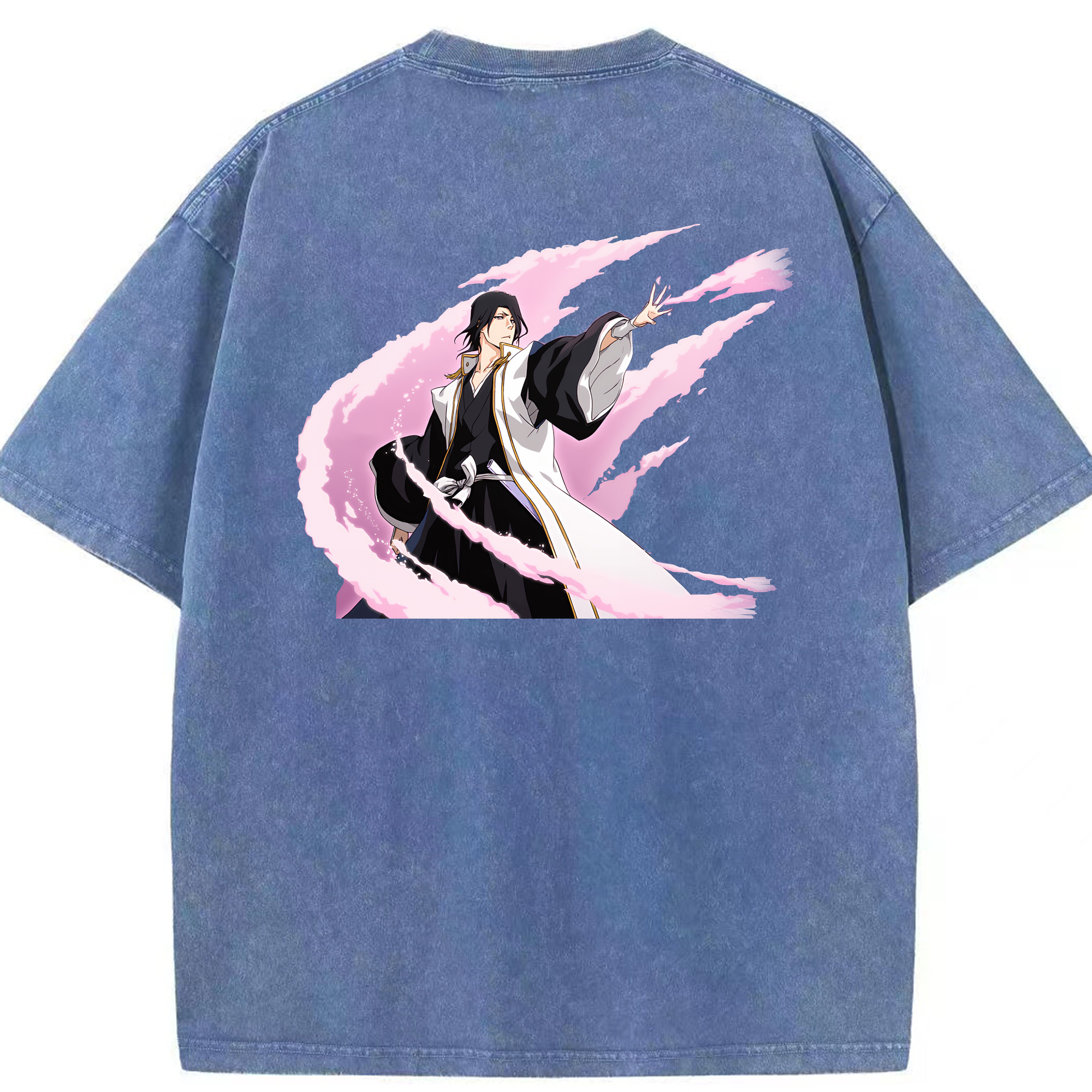 （画像用） ブリーチ くちき びゃくや BLEACH Kuchiki Byakuya 綿100% ヴィンテージ風 半袖Tシャツ（背面プリント）