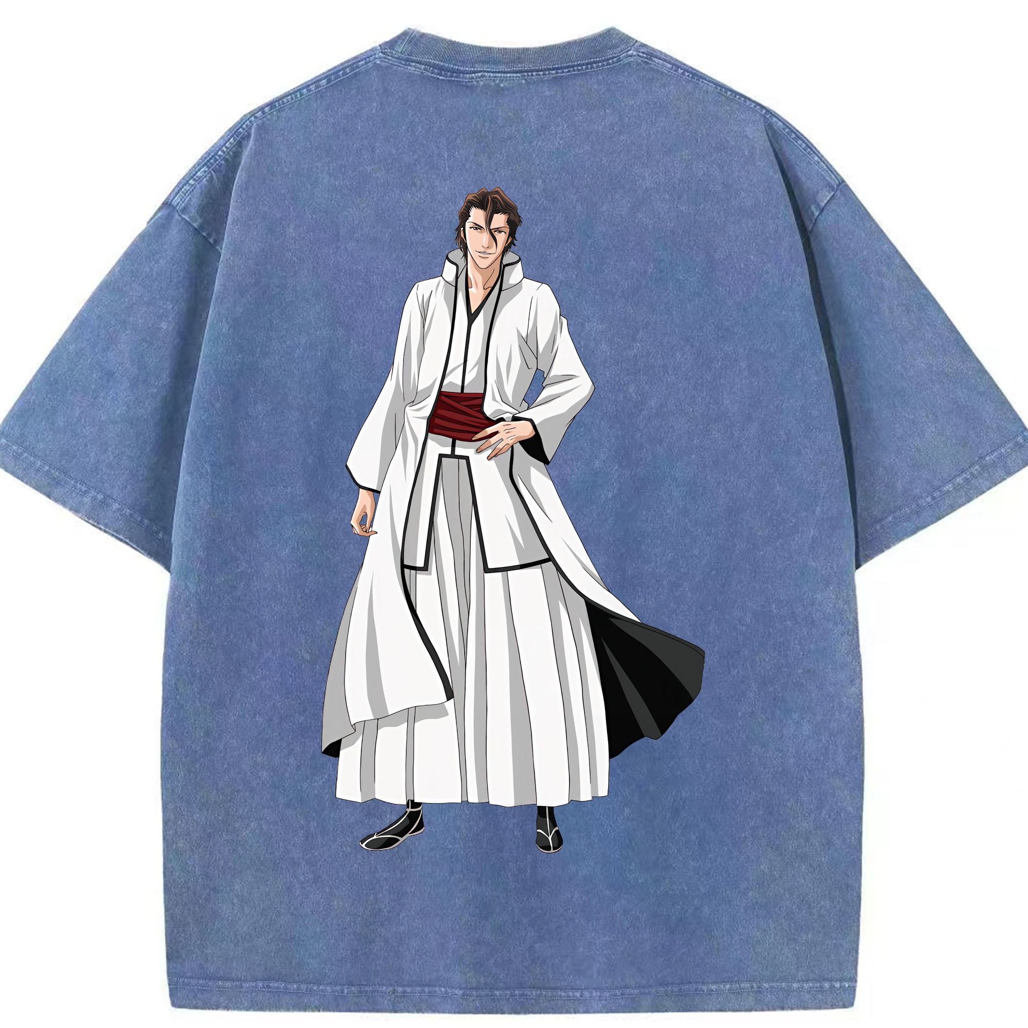 （画像用） ブリーチ 藍染 惣右介（あいぜん そうすけ） BLEACH Aizen Sousuke 綿100% ヴィンテージ風 半袖Tシャツ（背面プリント）
