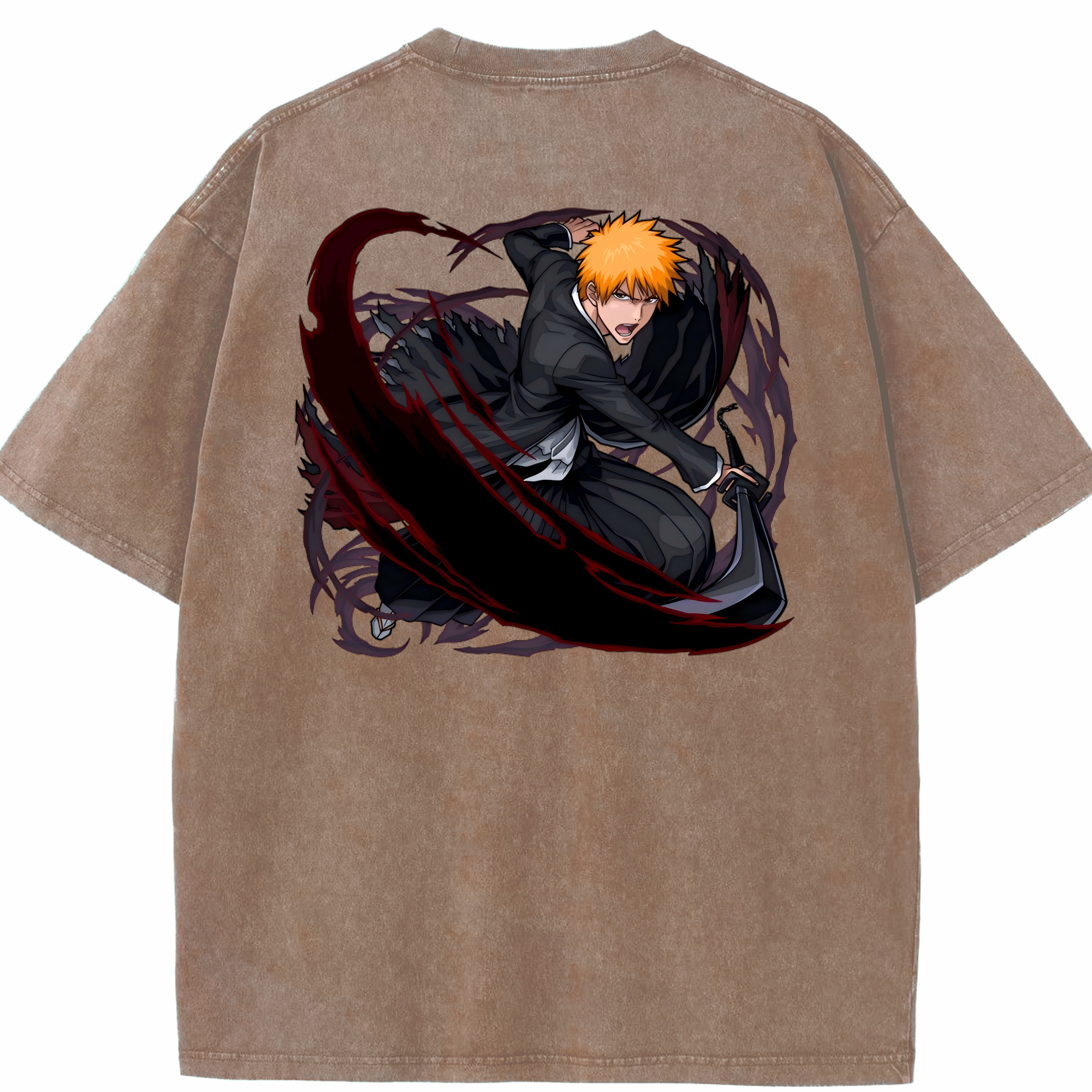 （画像用） ブリーチ 黒崎一護（くろさき いちご）BLEACH Kurosaki Ichigo 綿100% ヴィンテージ風 半袖Tシャツ（背面プリント）