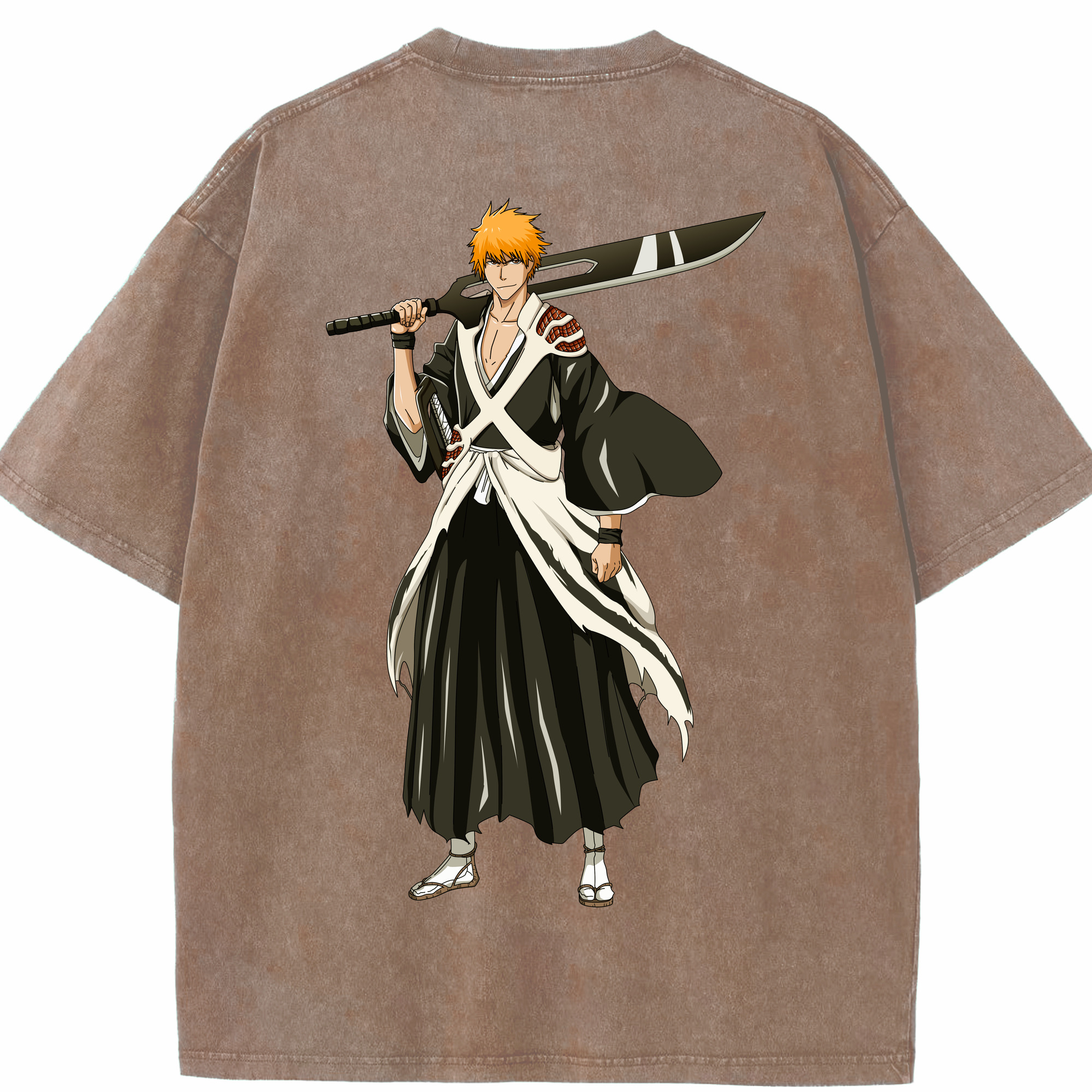 （画像用） ブリーチ 黒崎一護（くろさき いちご）BLEACH Kurosaki Ichigo 綿100% ヴィンテージ風 半袖Tシャツ（背面プリント）