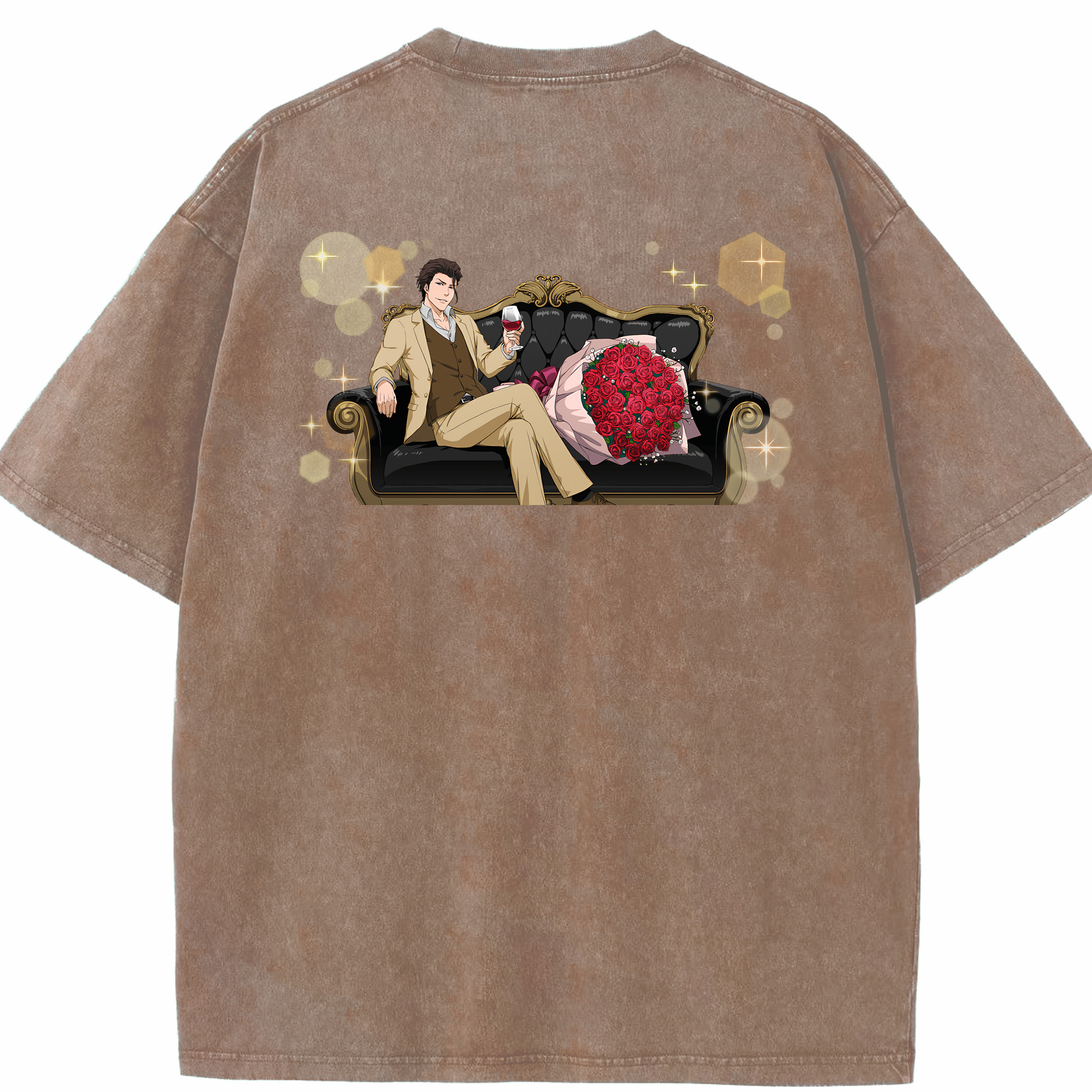 （画像用） ブリーチ 藍染 惣右介（あいぜん そうすけ） BLEACH Aizen Sousuke 綿100% ヴィンテージ風 半袖Tシャツ（背面プリント）
