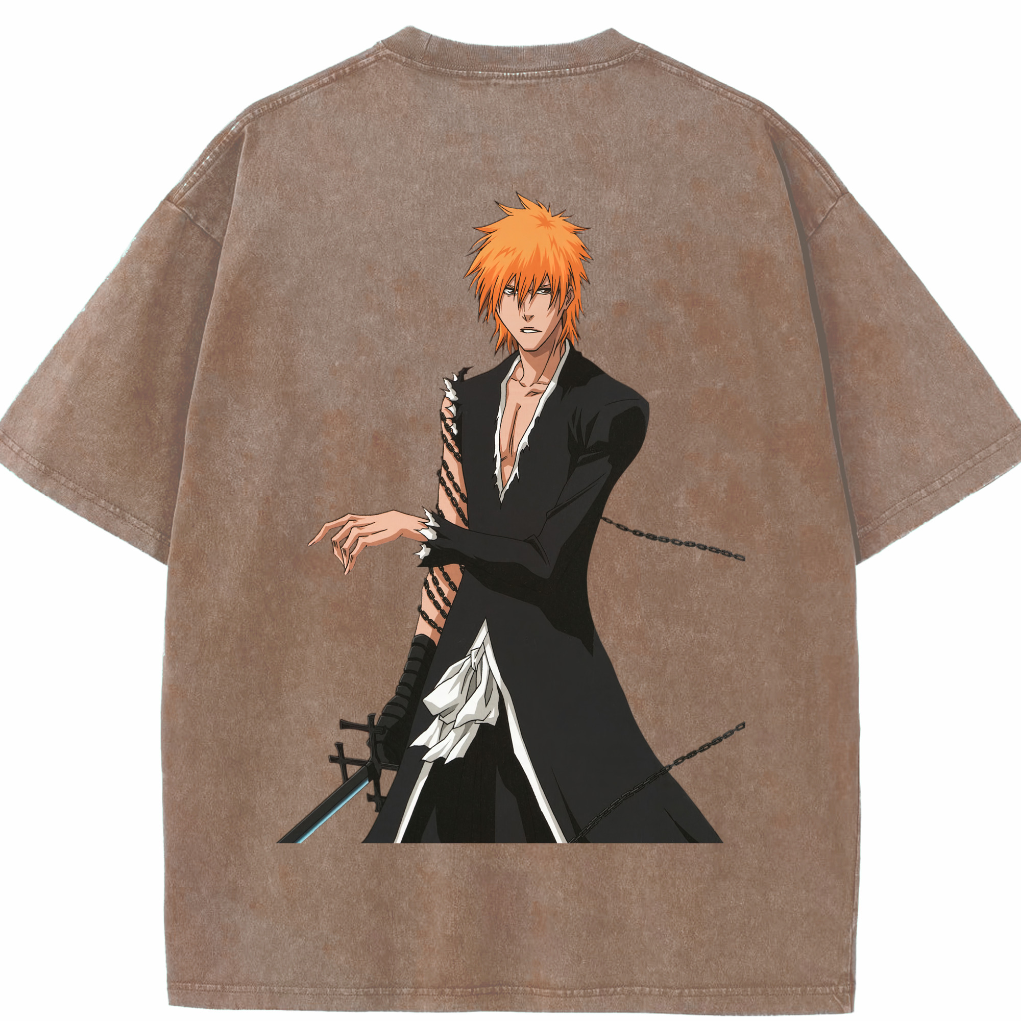 （画像用） ブリーチ 黒崎一護（くろさき いちご）BLEACH Kurosaki Ichigo 綿100% ヴィンテージ風 半袖Tシャツ（背面プリント）