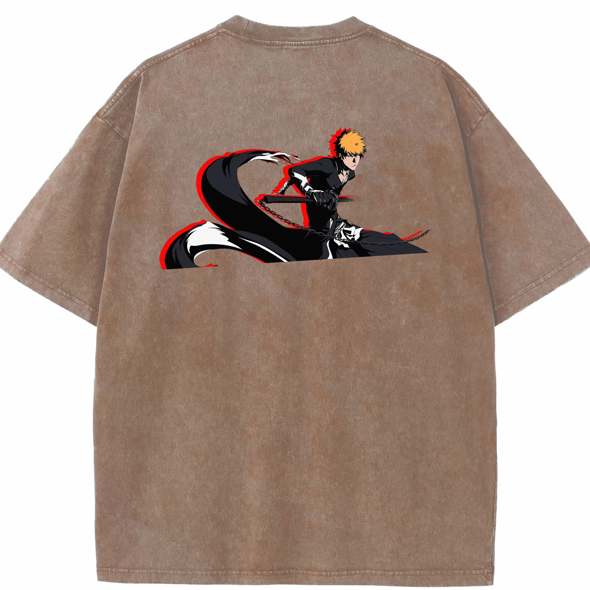 （画像用） ブリーチ 黒崎一護（くろさき いちご）BLEACH Kurosaki Ichigo 綿100% ヴィンテージ風 半袖Tシャツ（背面プリント）