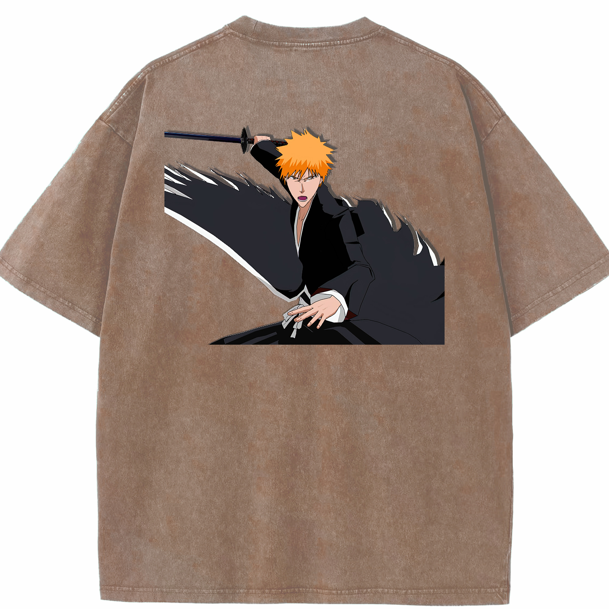 （画像用） ブリーチ 黒崎一護（くろさき いちご）BLEACH Kurosaki Ichigo 綿100% ヴィンテージ風 半袖Tシャツ（背面プリント）
