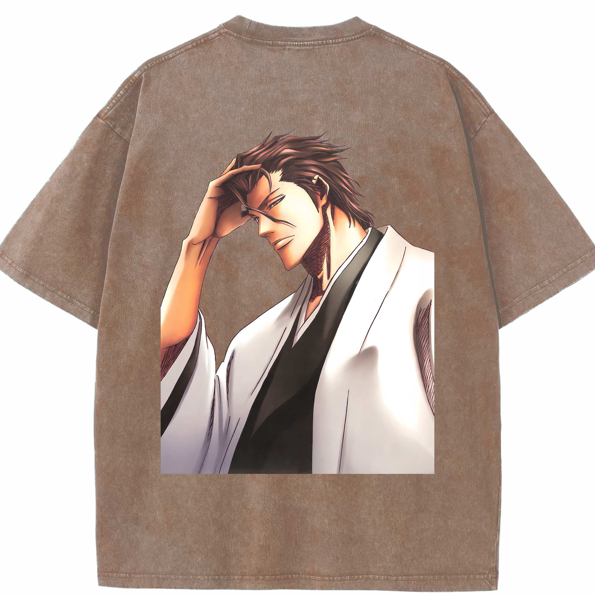 （画像用） ブリーチ 藍染 惣右介（あいぜん そうすけ） BLEACH Aizen Sousuke 綿100% ヴィンテージ風 半袖Tシャツ（背面プリント）
