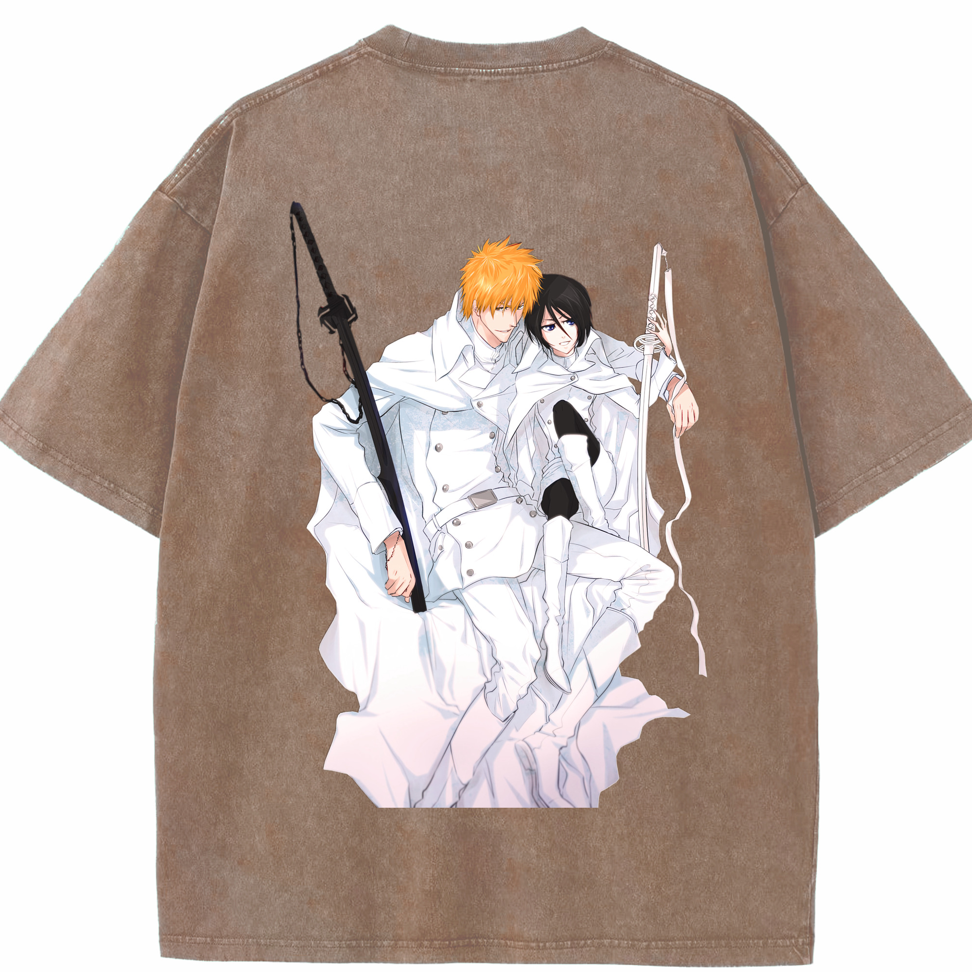 （画像用） ブリーチ 黒崎一護（くろさき いちご）BLEACH Kurosaki Ichigo 綿100% ヴィンテージ風 半袖Tシャツ（背面プリント）