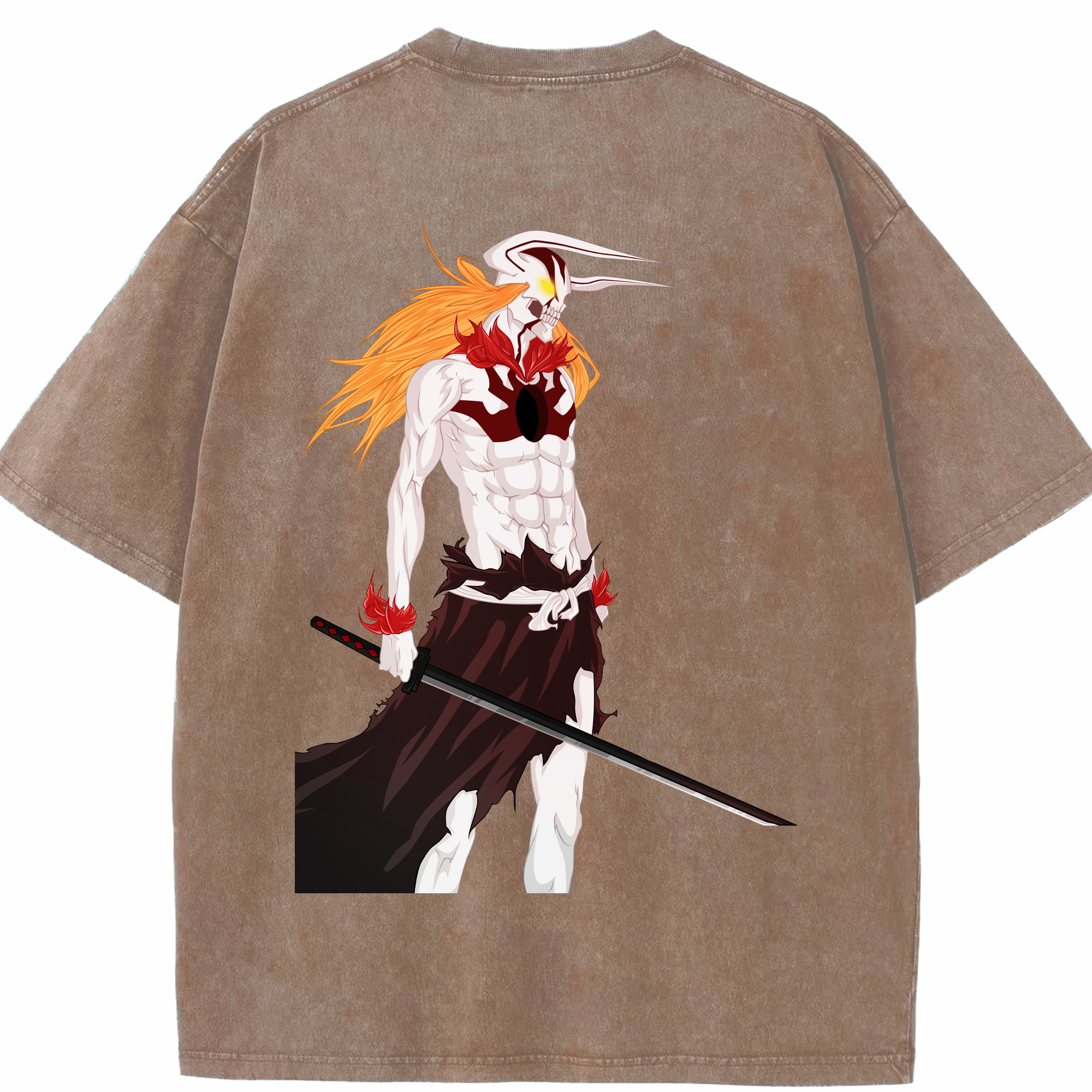 （画像用） ブリーチ 黒崎一護（くろさき いちご）BLEACH Kurosaki Ichigo 綿100% ヴィンテージ風 半袖Tシャツ（背面プリント）
