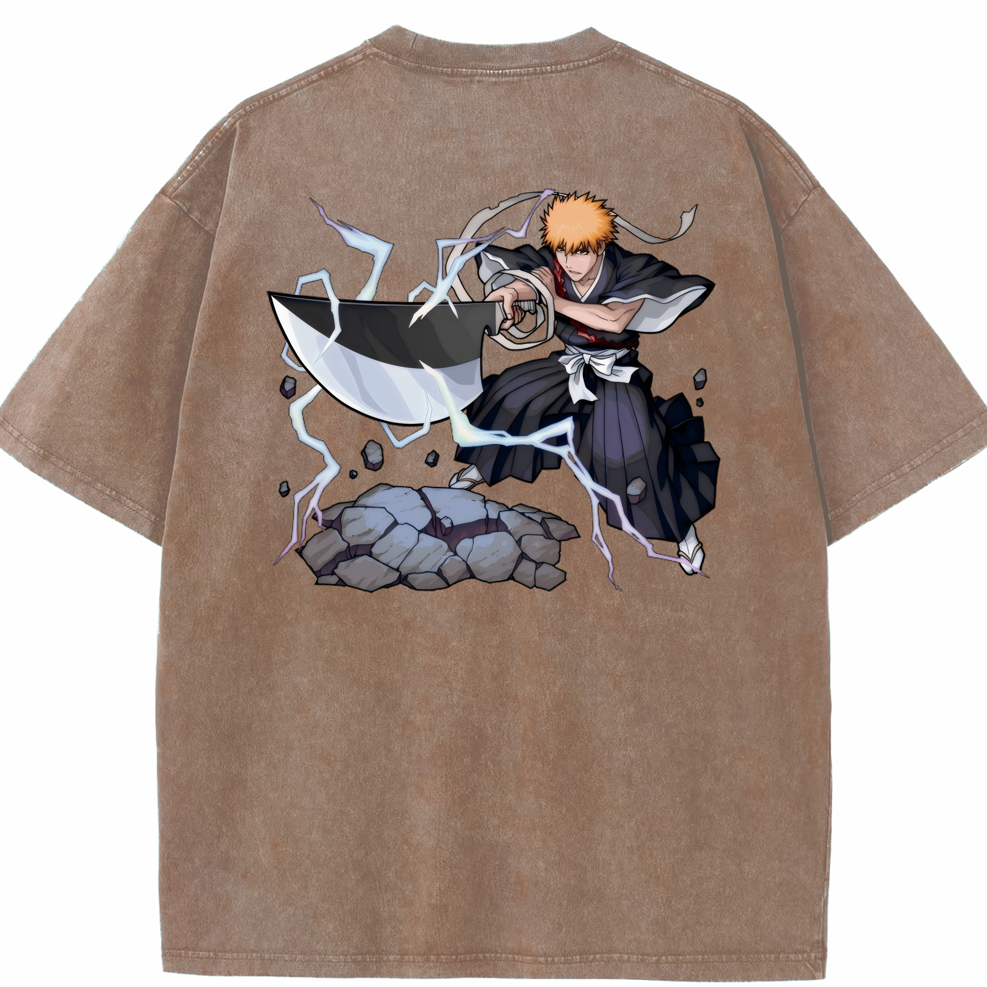 （画像用） ブリーチ 黒崎一護（くろさき いちご）BLEACH Kurosaki Ichigo 綿100% ヴィンテージ風 半袖Tシャツ（背面プリント）
