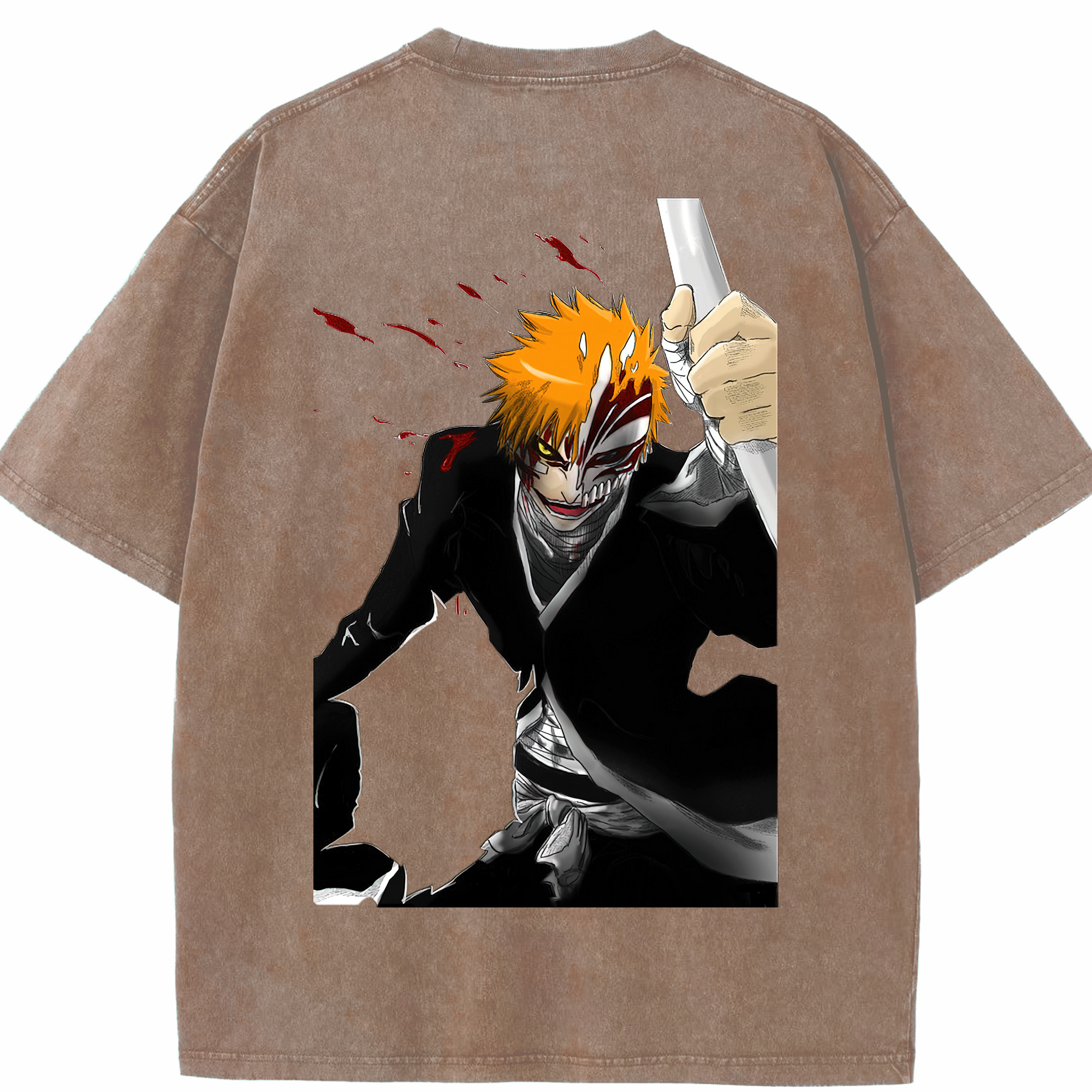 （画像用） ブリーチ 黒崎一護（くろさき いちご）BLEACH Kurosaki Ichigo 綿100% ヴィンテージ風 半袖Tシャツ（背面プリント）