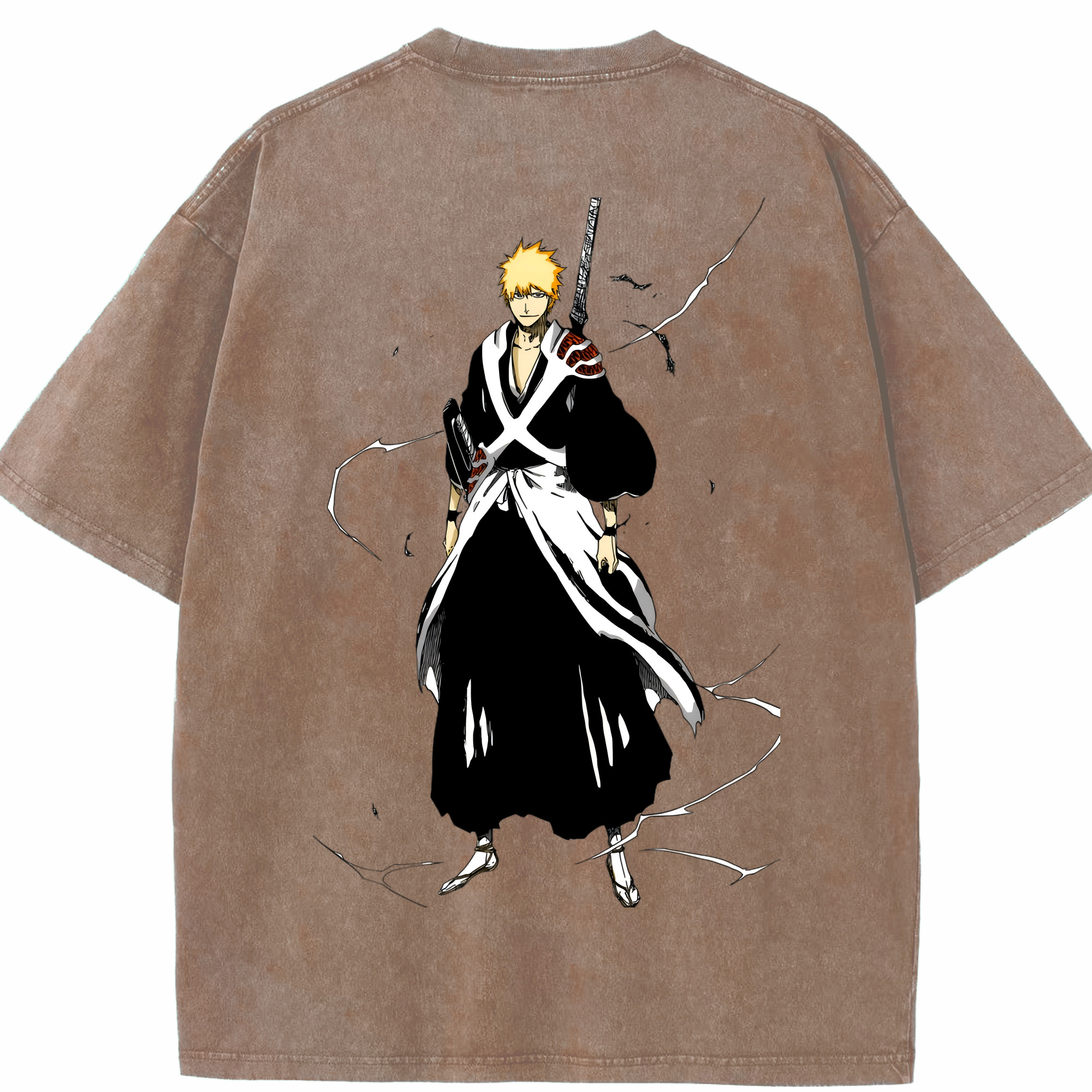 （画像用） ブリーチ 黒崎一護（くろさき いちご）BLEACH Kurosaki Ichigo 綿100% ヴィンテージ風 半袖Tシャツ（背面プリント）