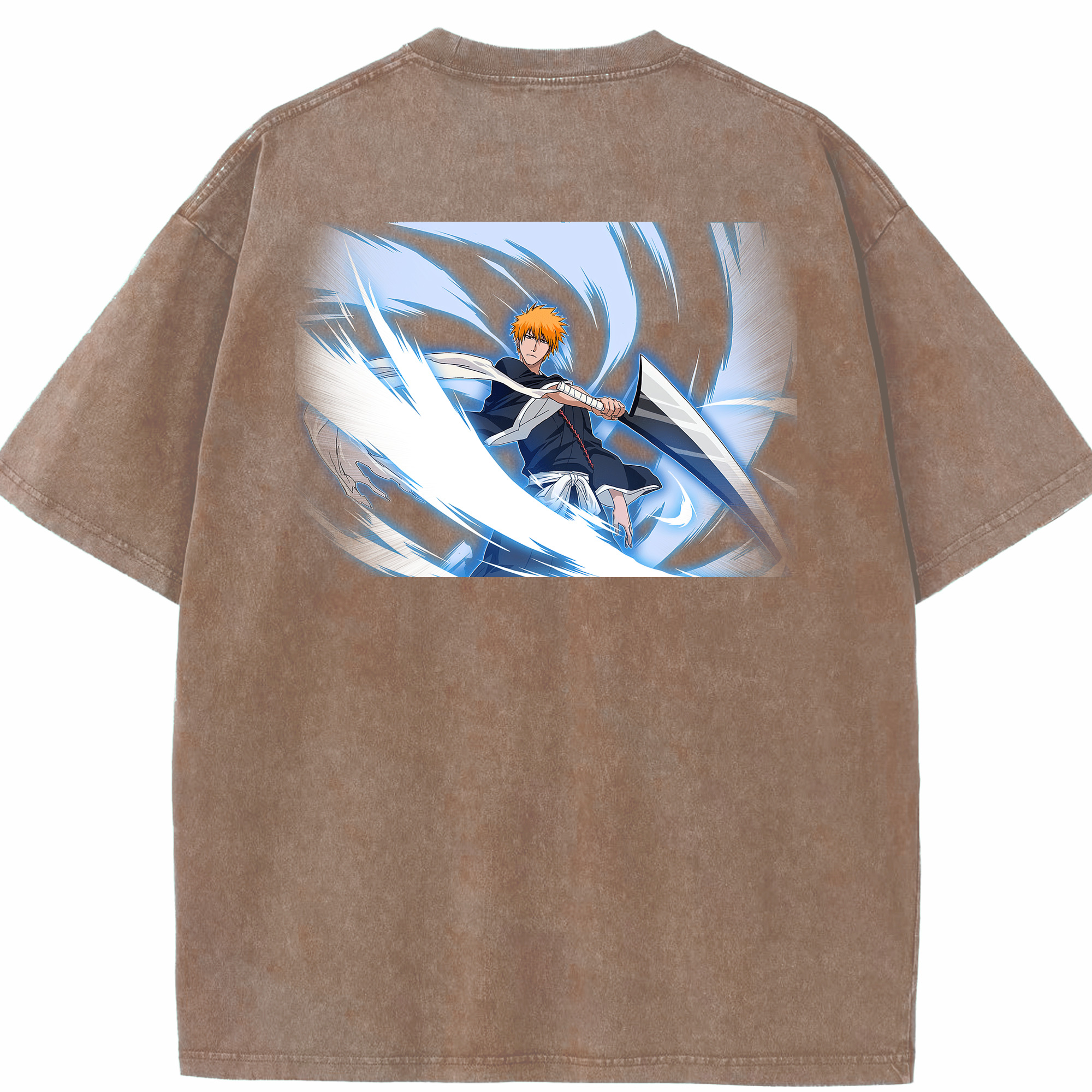 （画像用） ブリーチ 黒崎一護（くろさき いちご）BLEACH Kurosaki Ichigo 綿100% ヴィンテージ風 半袖Tシャツ（背面プリント）