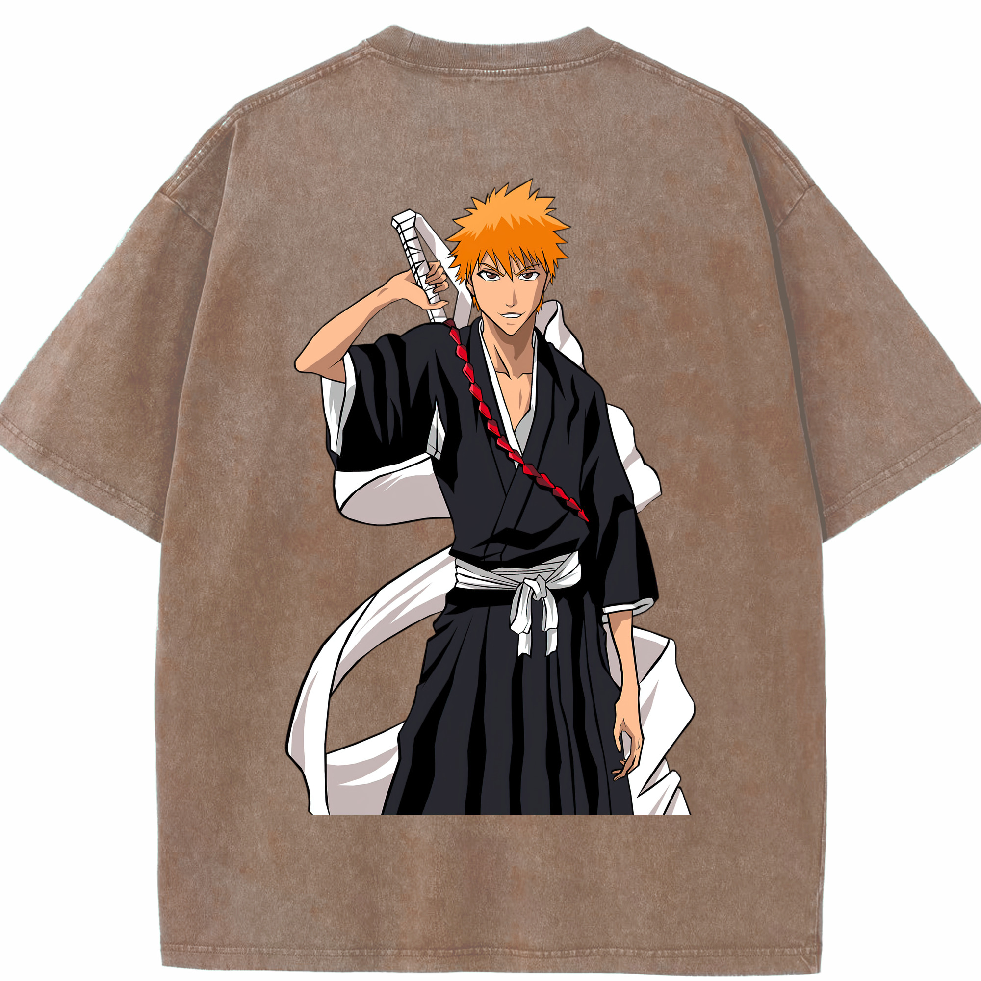 （画像用） ブリーチ 黒崎一護（くろさき いちご）BLEACH Kurosaki Ichigo 綿100% ヴィンテージ風 半袖Tシャツ（背面プリント）