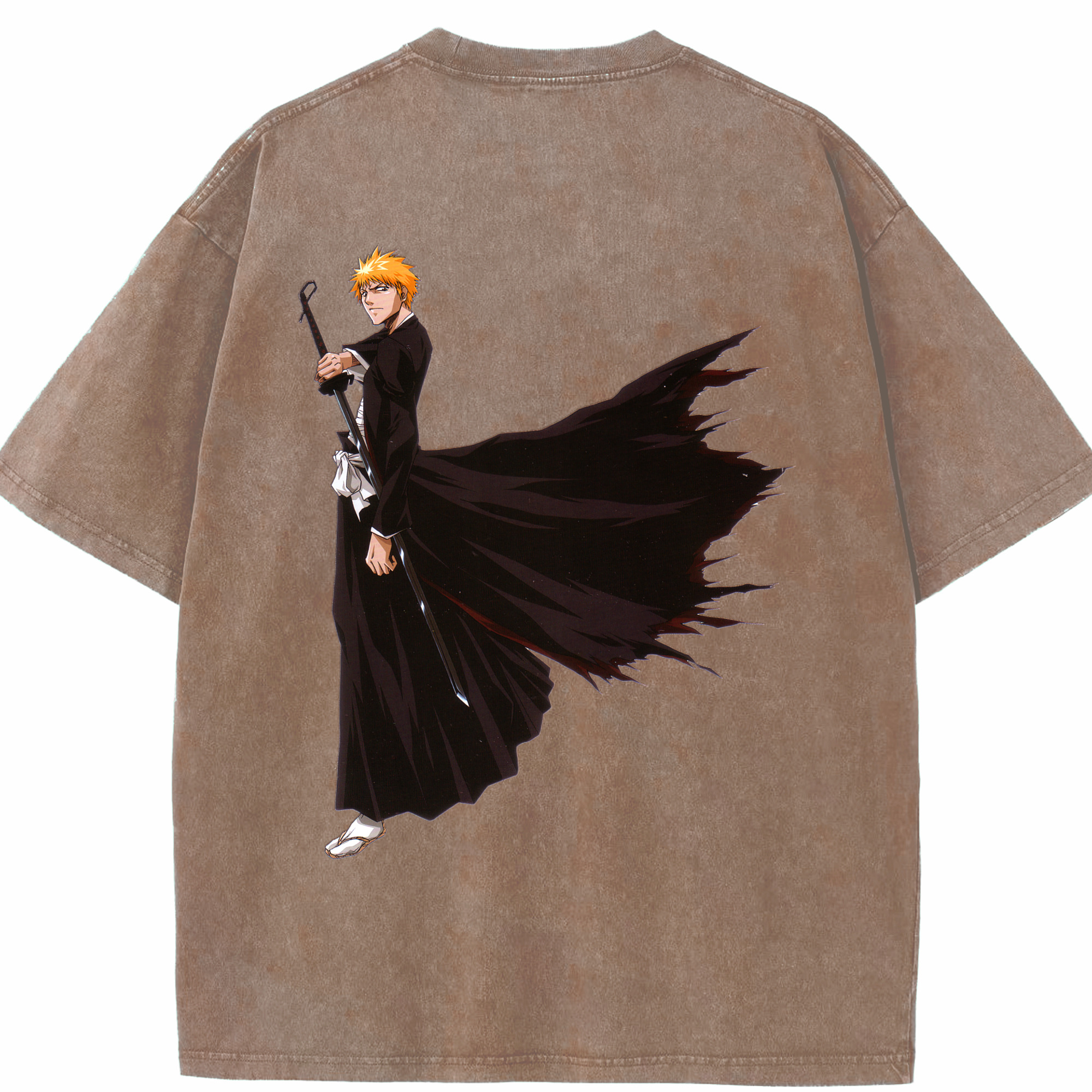 （画像用） ブリーチ 黒崎一護（くろさき いちご）BLEACH Kurosaki Ichigo 綿100% ヴィンテージ風 半袖Tシャツ（背面プリント）