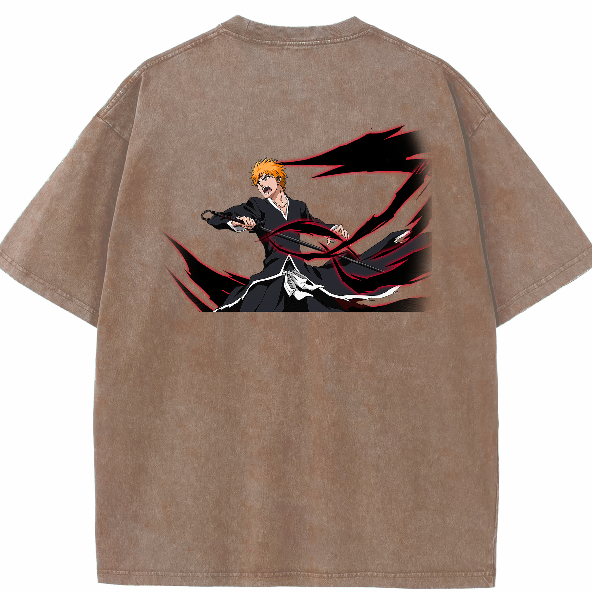 （画像用） ブリーチ 黒崎一護（くろさき いちご）BLEACH Kurosaki Ichigo 綿100% ヴィンテージ風 半袖Tシャツ（背面プリント）