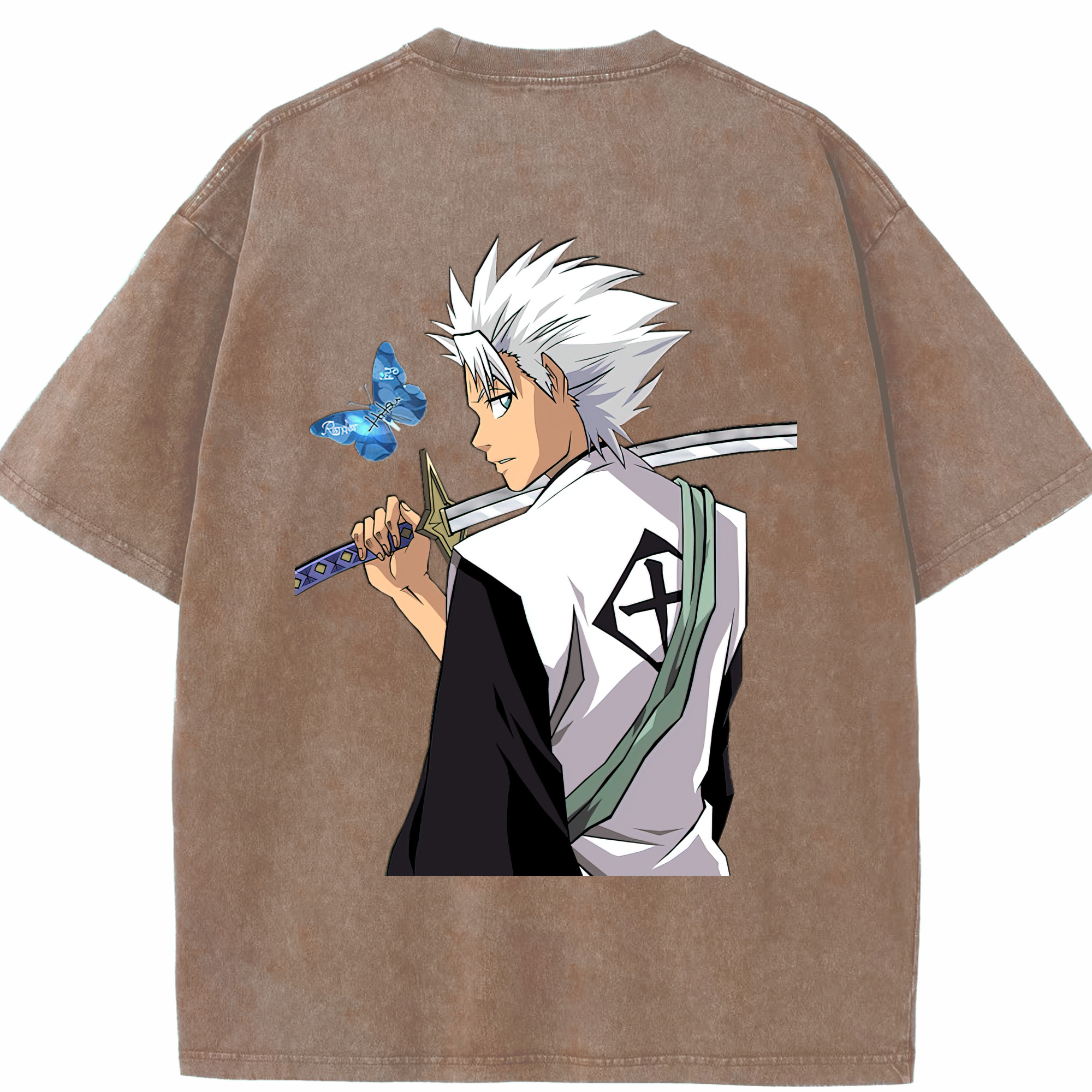 （画像用） ブリーチ 日番谷冬獅郎（ひつがや とうしろう） BLEACH Hitsugaya Toushirou 綿100% ヴィンテージ風 半袖Tシャツ（背面プリント）