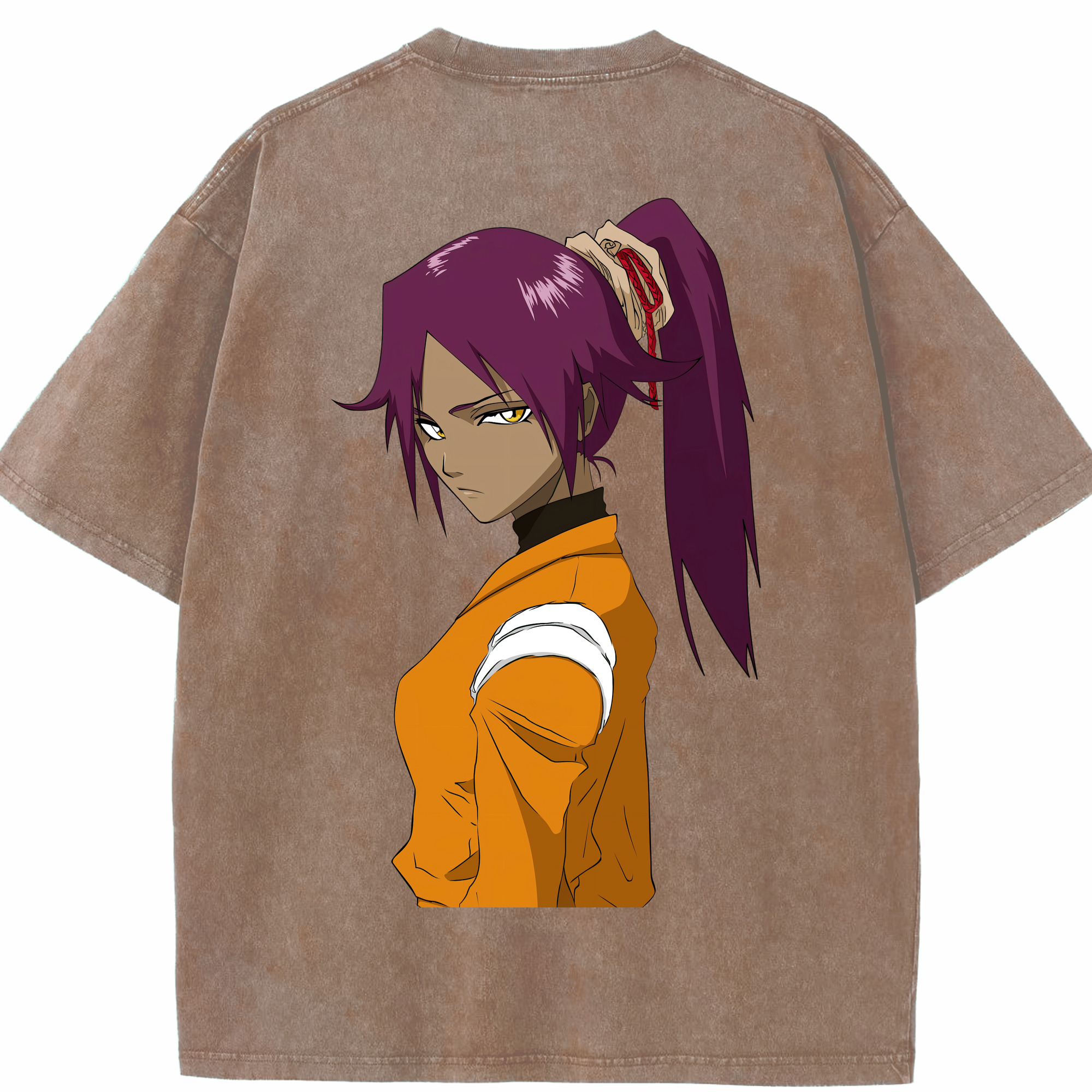 （画像用） ブリーチ 四楓院 夜一（しほういん よるいち） BLEACH Shihouin Yoruichi 綿100% ヴィンテージ風 半袖Tシャツ（背面プリント）