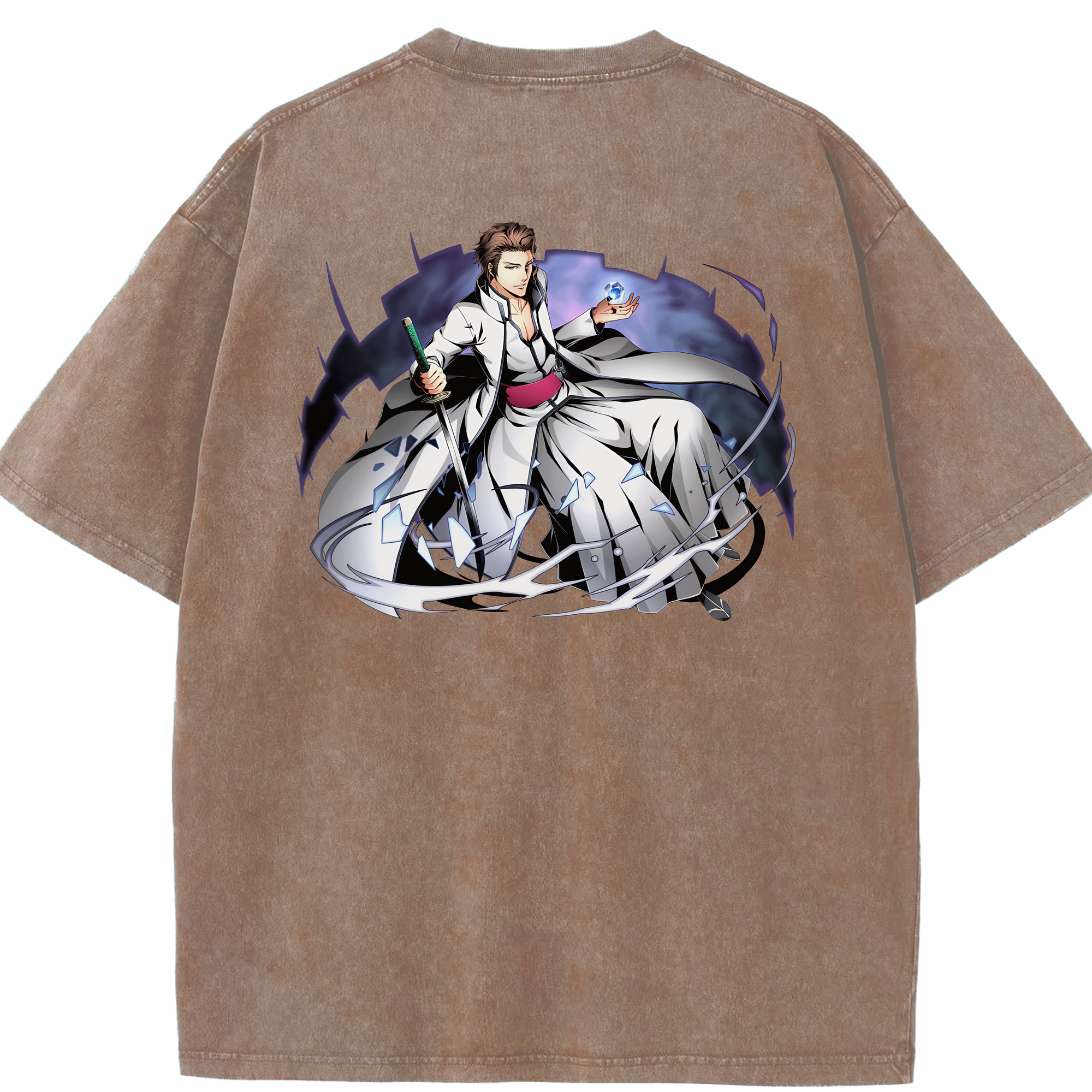 （画像用） ブリーチ 藍染 惣右介（あいぜん そうすけ） BLEACH Aizen Sousuke 綿100% ヴィンテージ風 半袖Tシャツ（背面プリント）