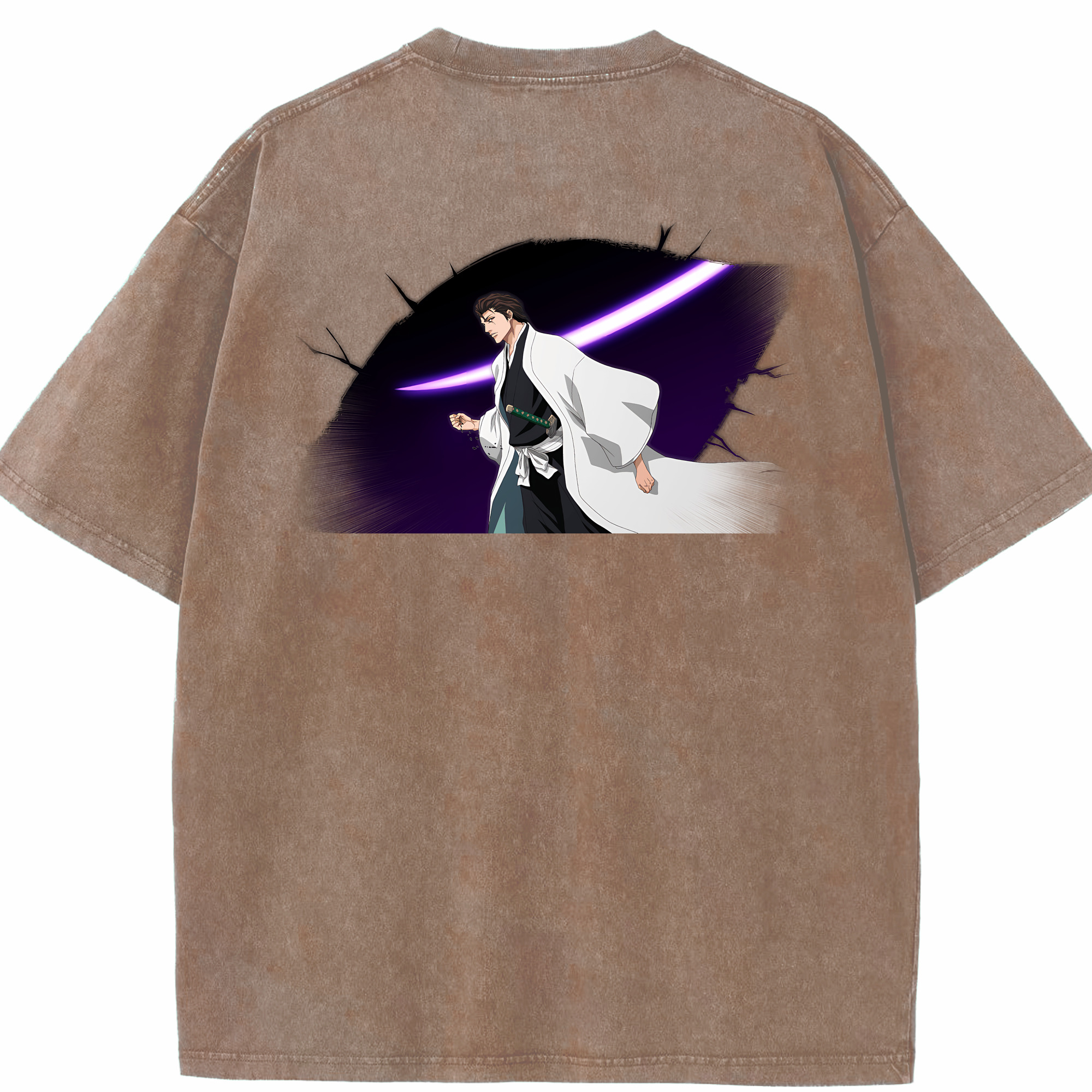 （画像用） ブリーチ 藍染 惣右介（あいぜん そうすけ） BLEACH Aizen Sousuke 綿100% ヴィンテージ風 半袖Tシャツ（背面プリント）