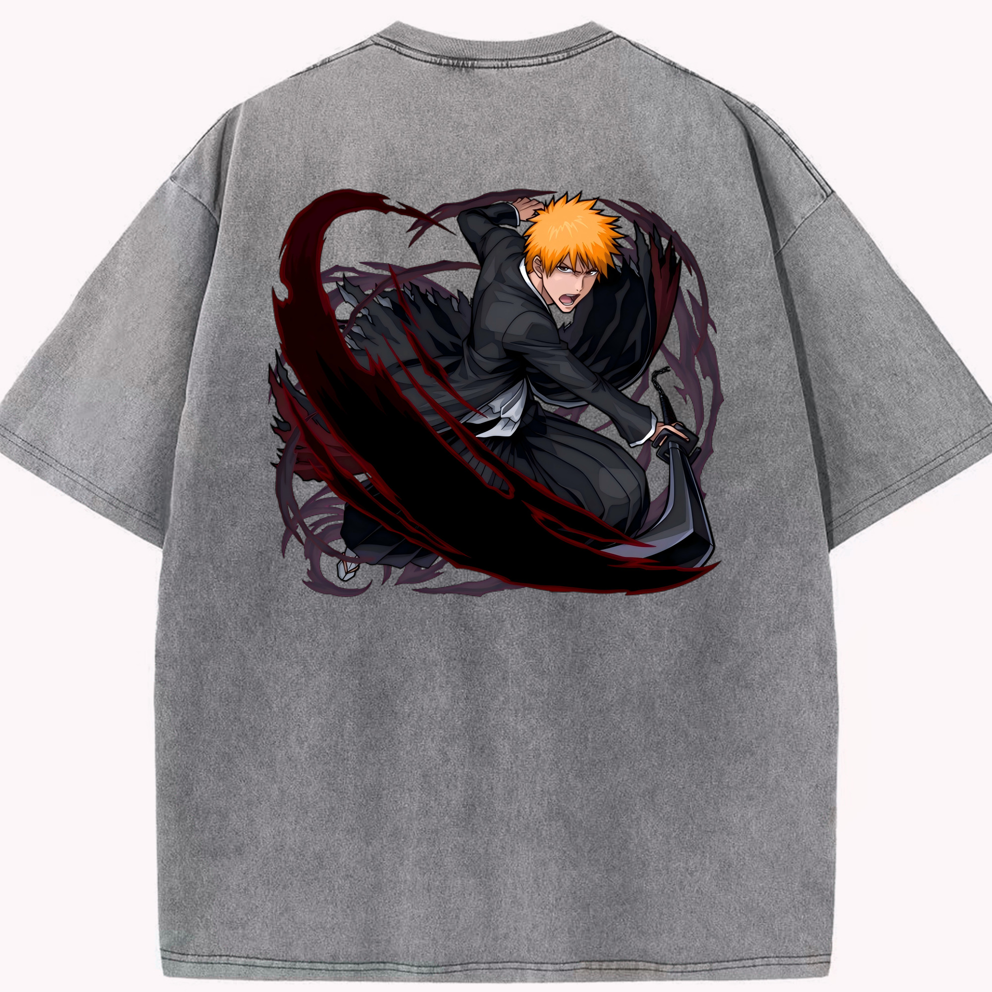（画像用） ブリーチ 黒崎一護（くろさき いちご）BLEACH Kurosaki Ichigo 綿100% ヴィンテージ風 半袖Tシャツ（背面プリント）
