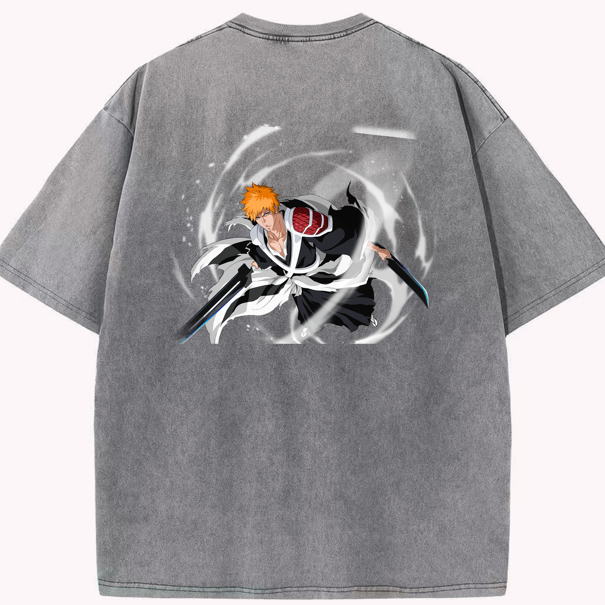（画像用） ブリーチ 黒崎一護（くろさき いちご）BLEACH Kurosaki Ichigo 綿100% ヴィンテージ風 半袖Tシャツ（背面プリント）