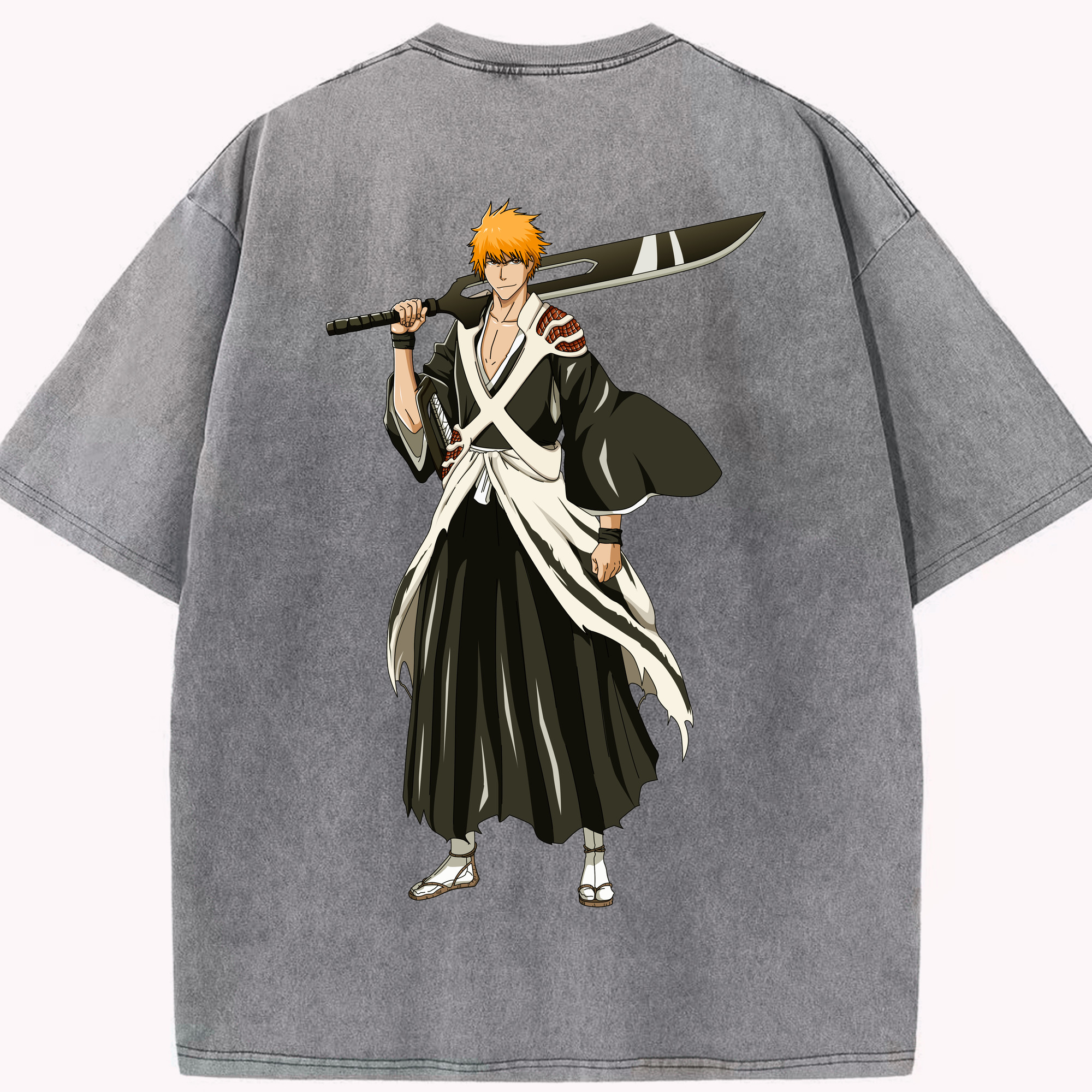 （画像用） ブリーチ 黒崎一護（くろさき いちご）BLEACH Kurosaki Ichigo 綿100% ヴィンテージ風 半袖Tシャツ（背面プリント）