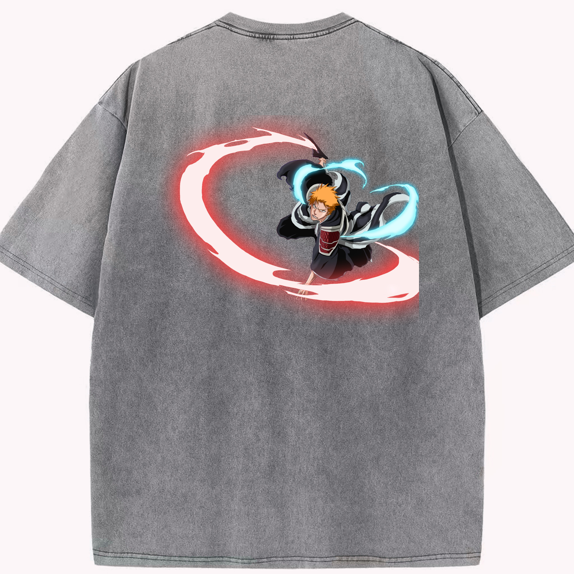 （画像用） ブリーチ 黒崎一護（くろさき いちご）BLEACH Kurosaki Ichigo 綿100% ヴィンテージ風 半袖Tシャツ（背面プリント）