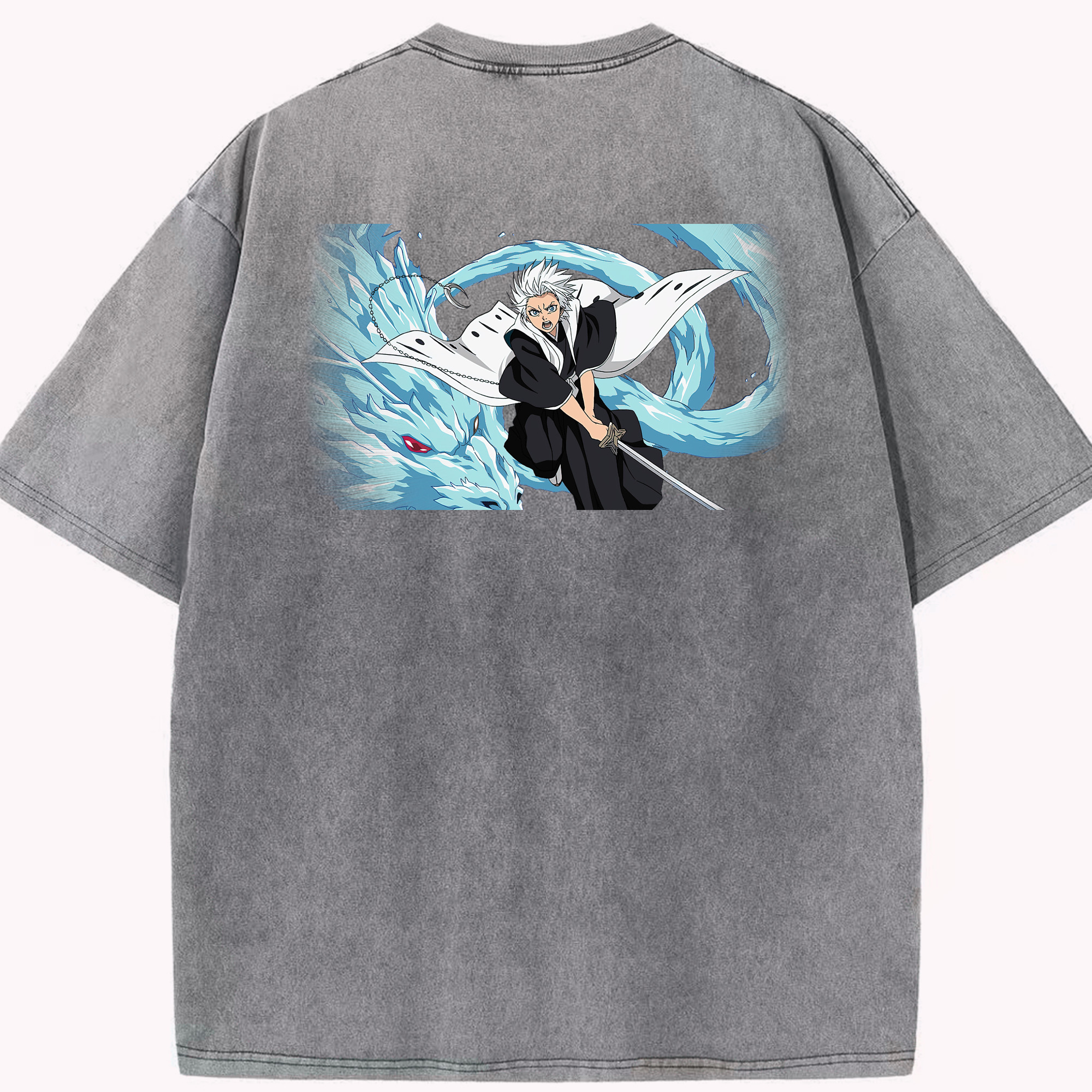 （画像用） ブリーチ 日番谷冬獅郎（ひつがや とうしろう） BLEACH Hitsugaya Toushirou 綿100% ヴィンテージ風 半袖Tシャツ（背面プリント）