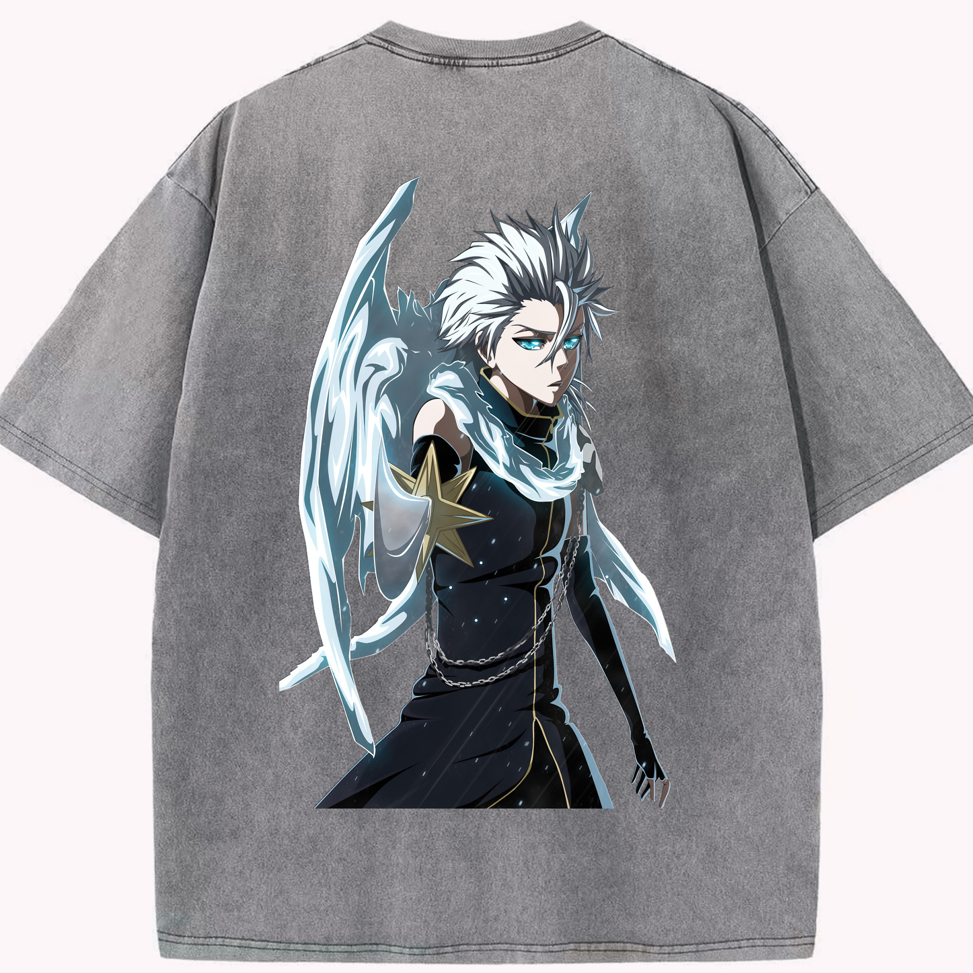 （画像用） ブリーチ 日番谷冬獅郎（ひつがや とうしろう） BLEACH Hitsugaya Toushirou 綿100% ヴィンテージ風 半袖Tシャツ（背面プリント）