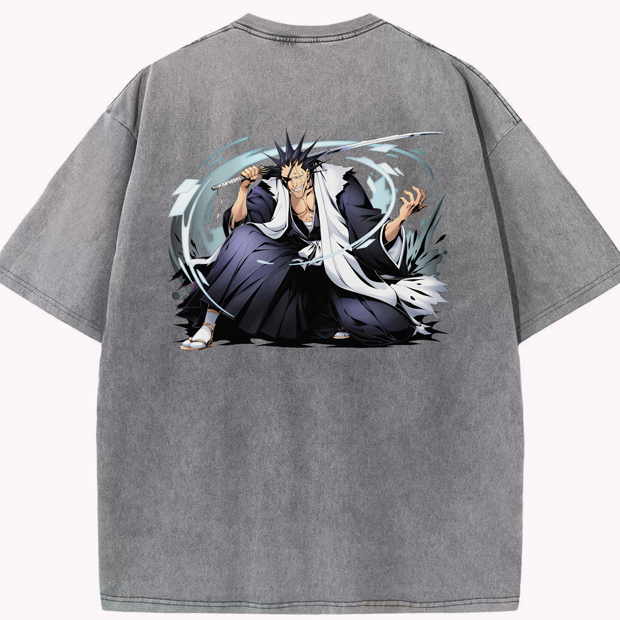 （画像用） ブリーチ ざらき けんぱち BLEACH Zaraki Kenpachi 綿100% ヴィンテージ風 半袖Tシャツ（背面プリント）