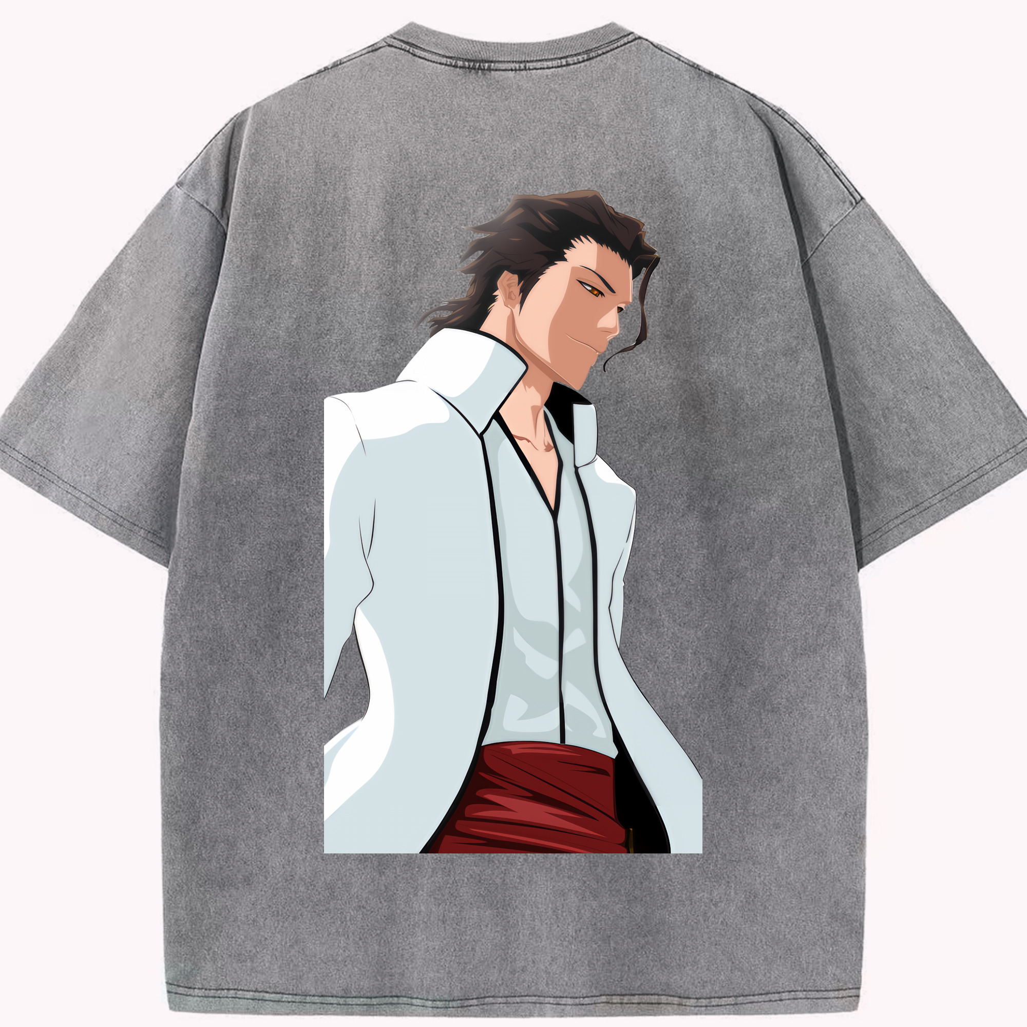 （画像用） ブリーチ 藍染 惣右介（あいぜん そうすけ） BLEACH Aizen Sousuke 綿100% ヴィンテージ風 半袖Tシャツ（背面プリント）