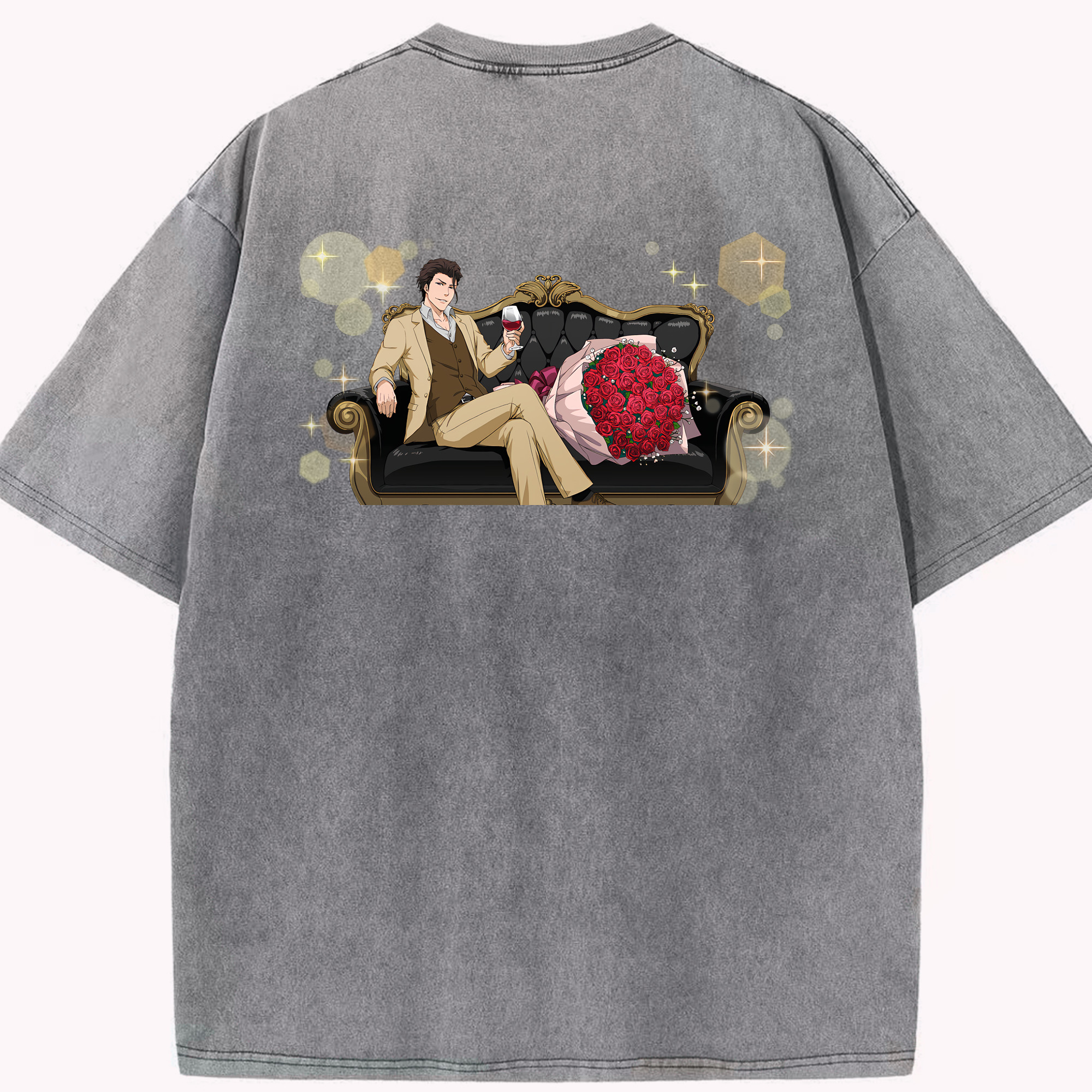 （画像用） ブリーチ 藍染 惣右介（あいぜん そうすけ） BLEACH Aizen Sousuke 綿100% ヴィンテージ風 半袖Tシャツ（背面プリント）
