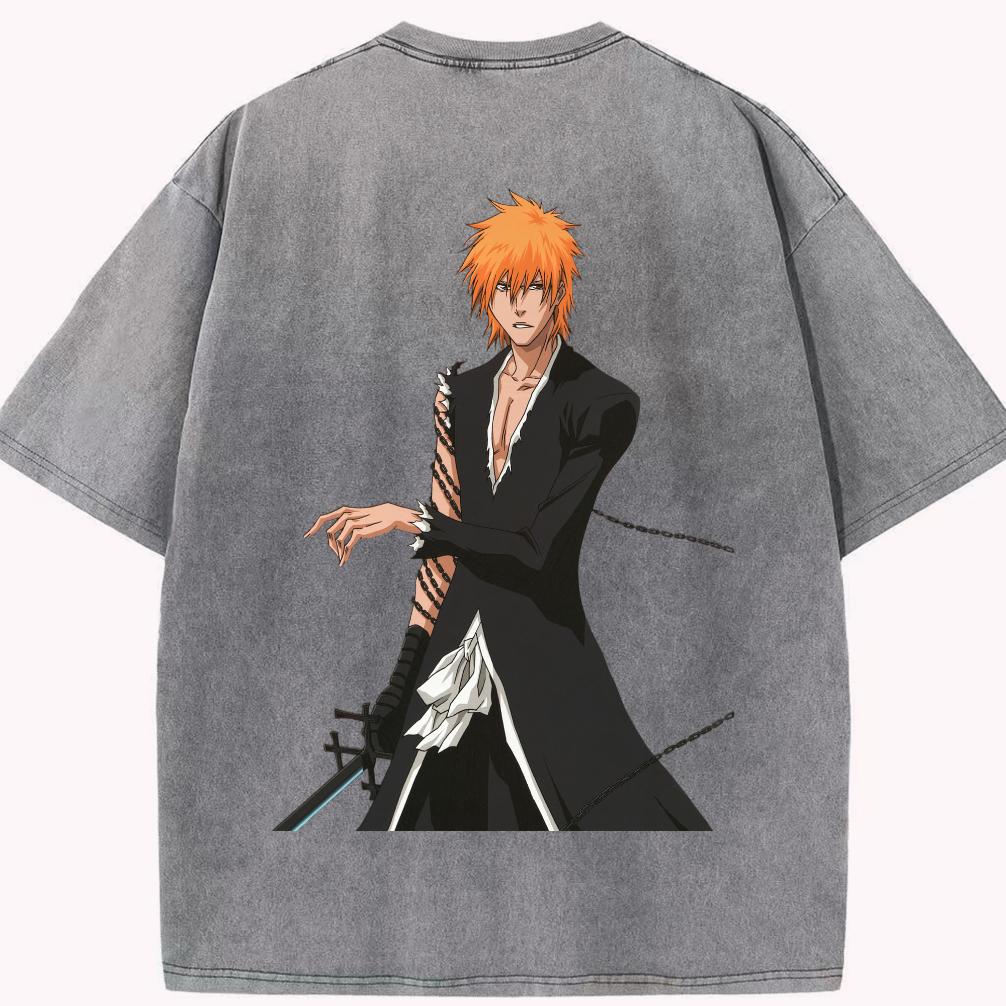 （画像用） ブリーチ 黒崎一護（くろさき いちご）BLEACH Kurosaki Ichigo 綿100% ヴィンテージ風 半袖Tシャツ（背面プリント）