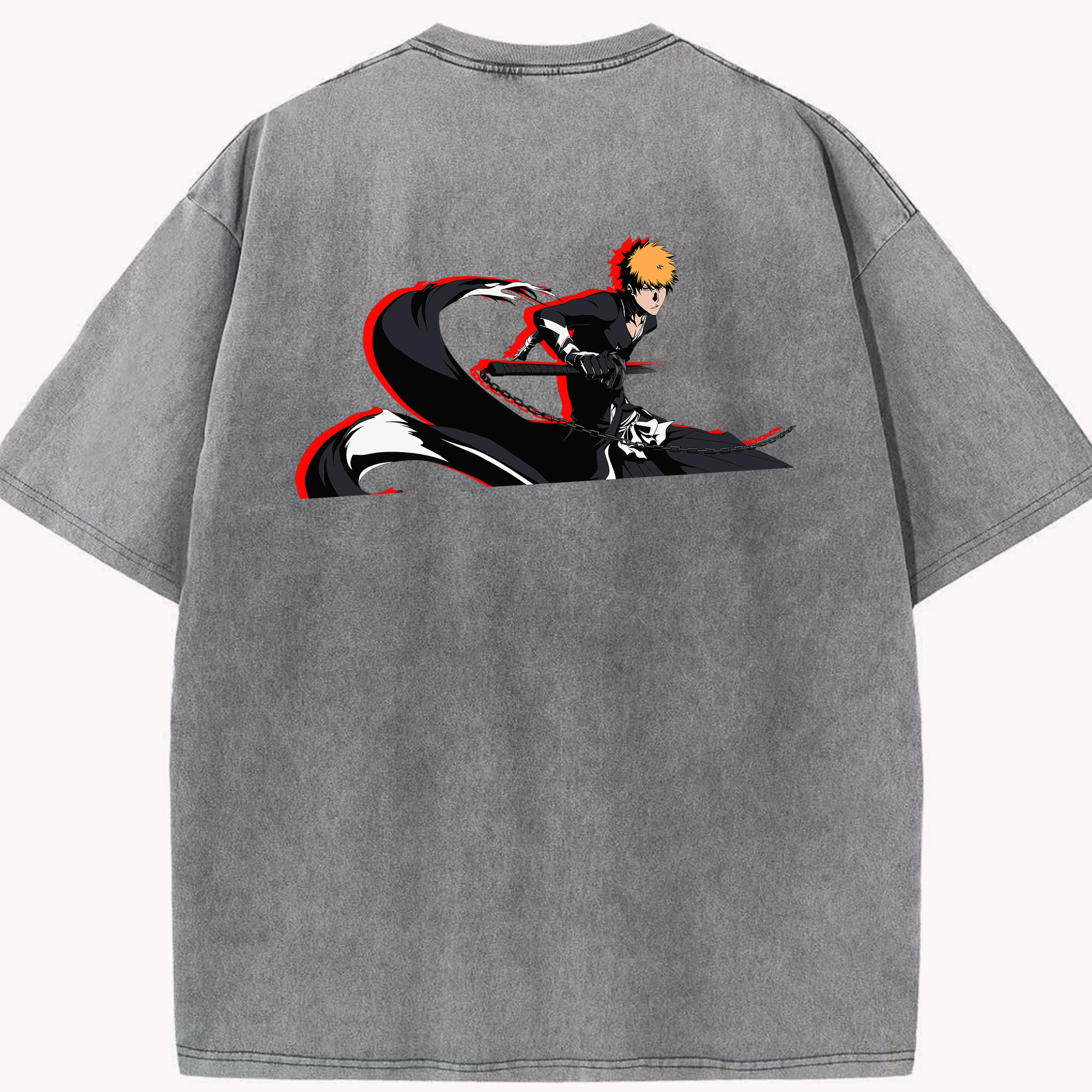 （画像用） ブリーチ 黒崎一護（くろさき いちご）BLEACH Kurosaki Ichigo 綿100% ヴィンテージ風 半袖Tシャツ（背面プリント）