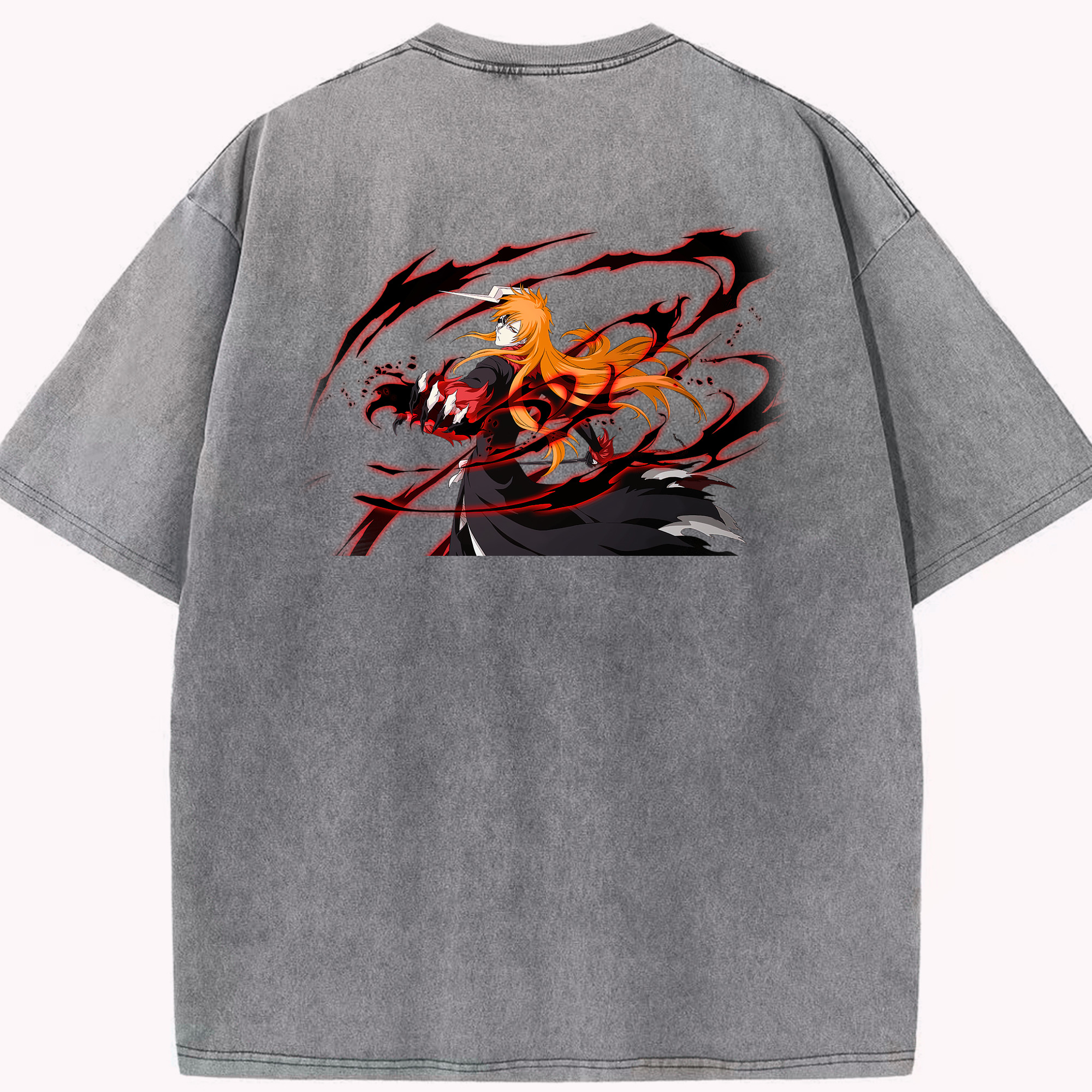 （画像用） ブリーチ 黒崎一護（くろさき いちご）BLEACH Kurosaki Ichigo 綿100% ヴィンテージ風 半袖Tシャツ（背面プリント）