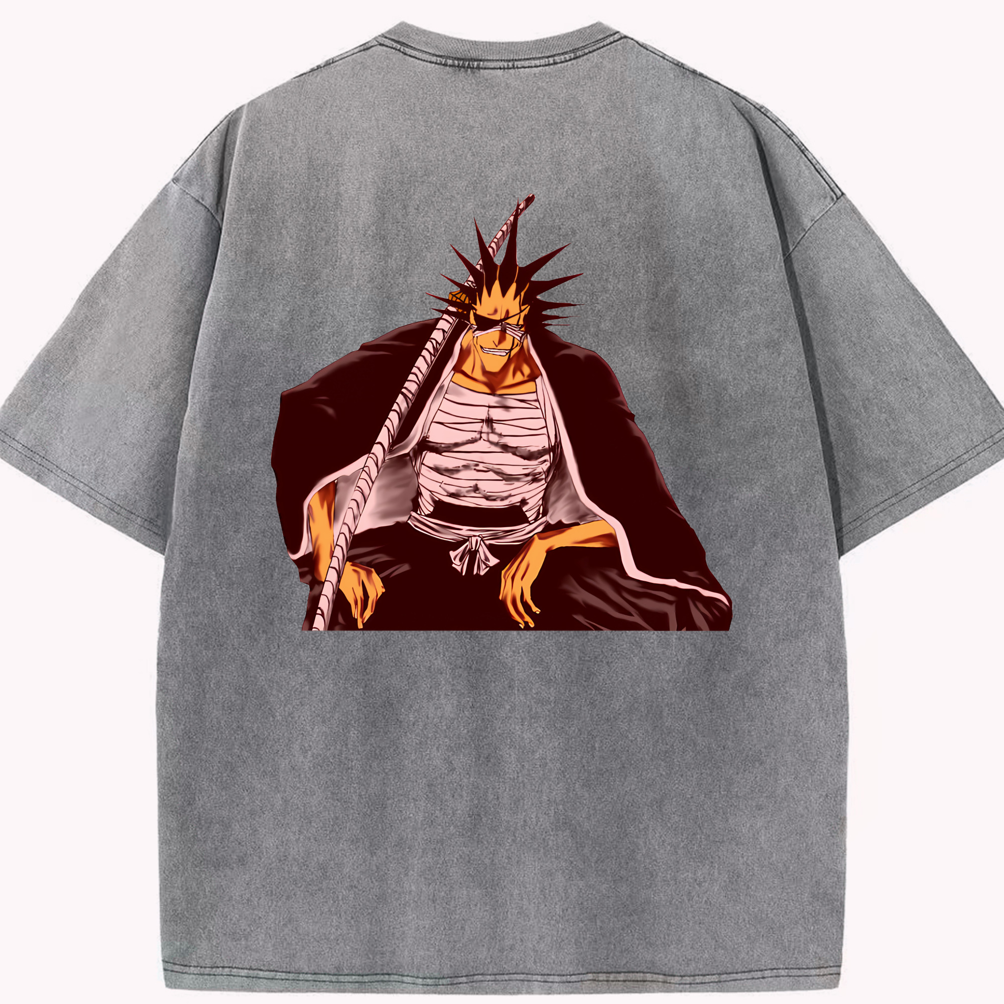 （画像用） ブリーチ ざらき けんぱち BLEACH Zaraki Kenpachi 綿100% ヴィンテージ風 半袖Tシャツ（背面プリント）