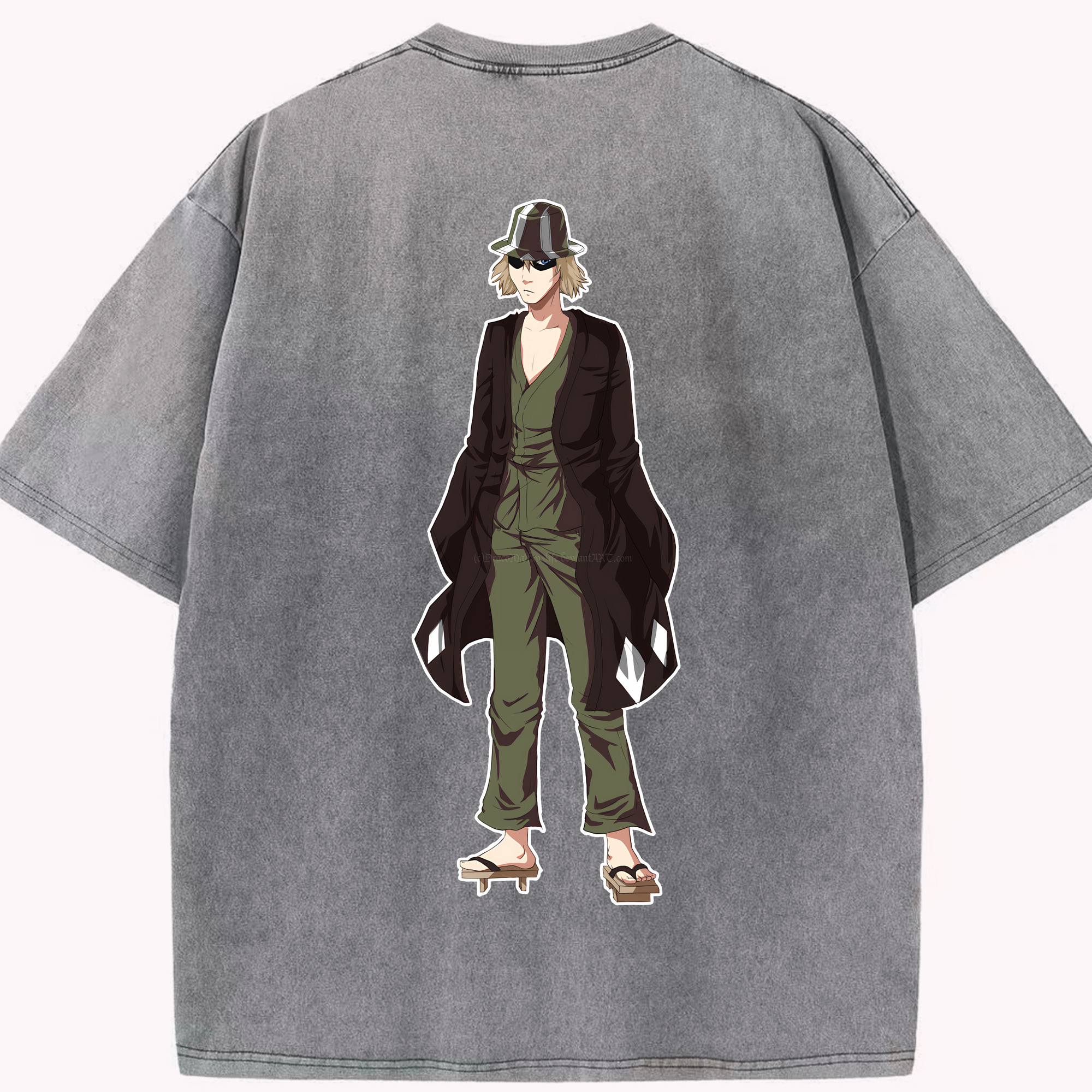（画像用） "ブリーチ 浦原 喜助（うらはら きすけ） BLEACH Urahara Kisuke " 綿100% ヴィンテージ風 半袖Tシャツ（背面プリント）
