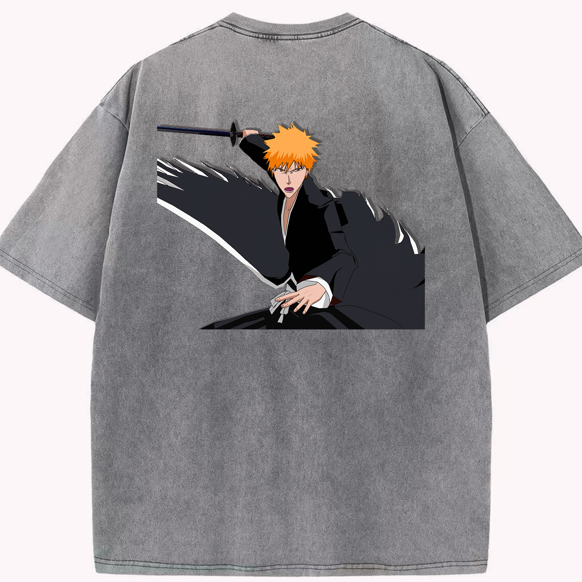 （画像用） ブリーチ 黒崎一護（くろさき いちご）BLEACH Kurosaki Ichigo 綿100% ヴィンテージ風 半袖Tシャツ（背面プリント）