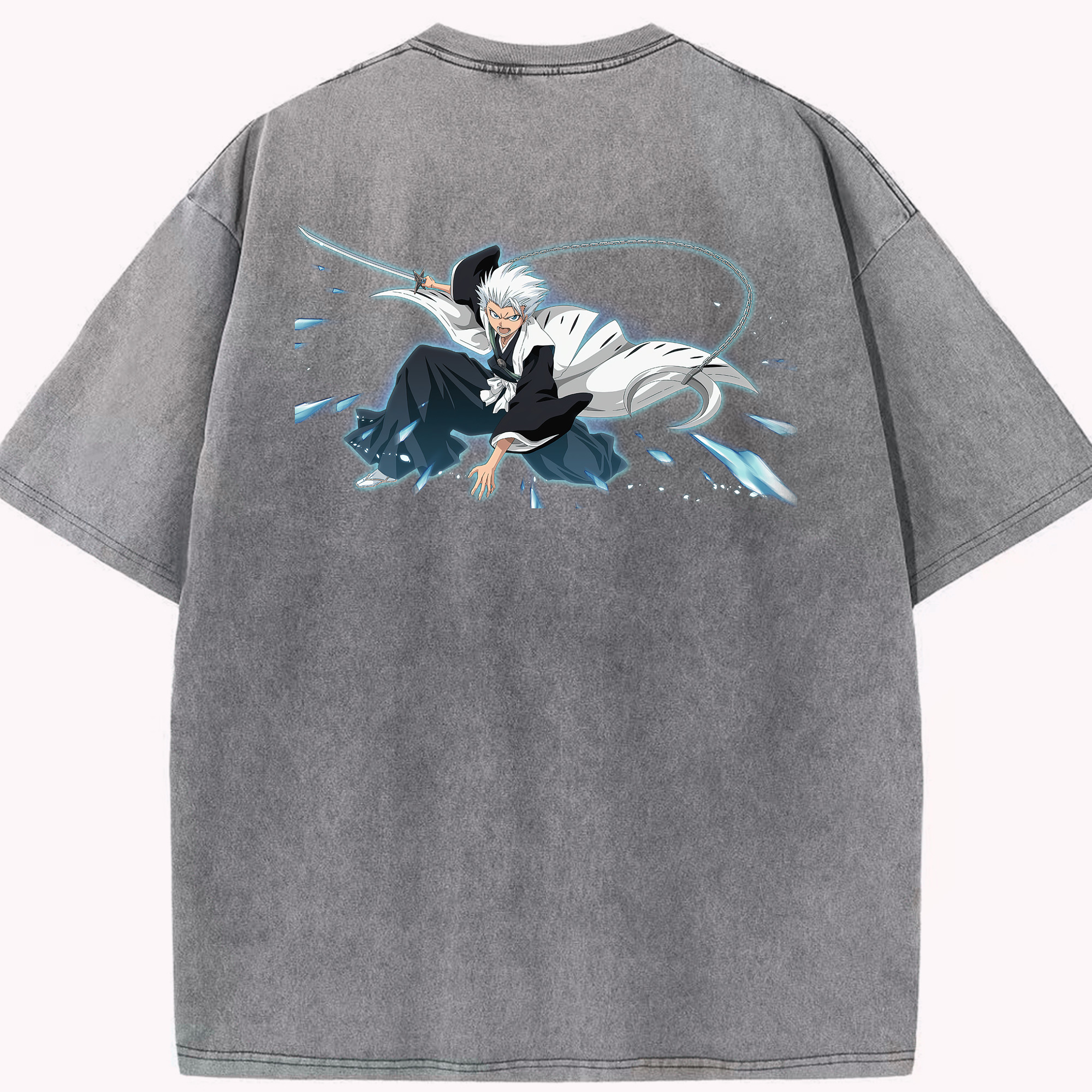 （画像用） ブリーチ 日番谷冬獅郎（ひつがや とうしろう） BLEACH Hitsugaya Toushirou 綿100% ヴィンテージ風 半袖Tシャツ（背面プリント）