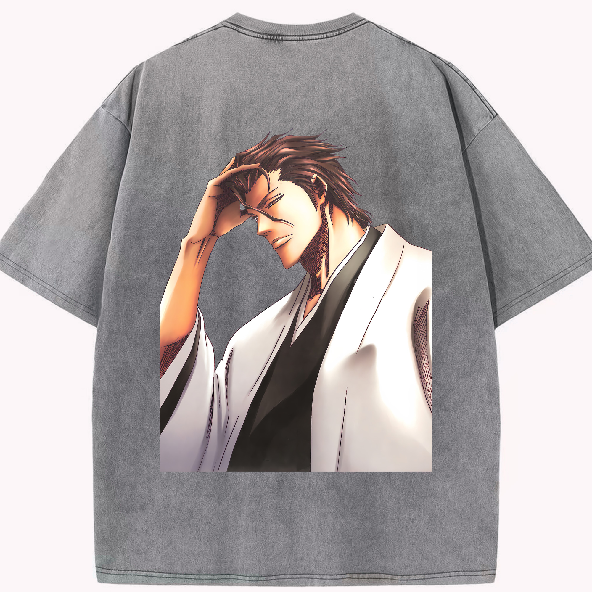 （画像用） ブリーチ 藍染 惣右介（あいぜん そうすけ） BLEACH Aizen Sousuke 綿100% ヴィンテージ風 半袖Tシャツ（背面プリント）
