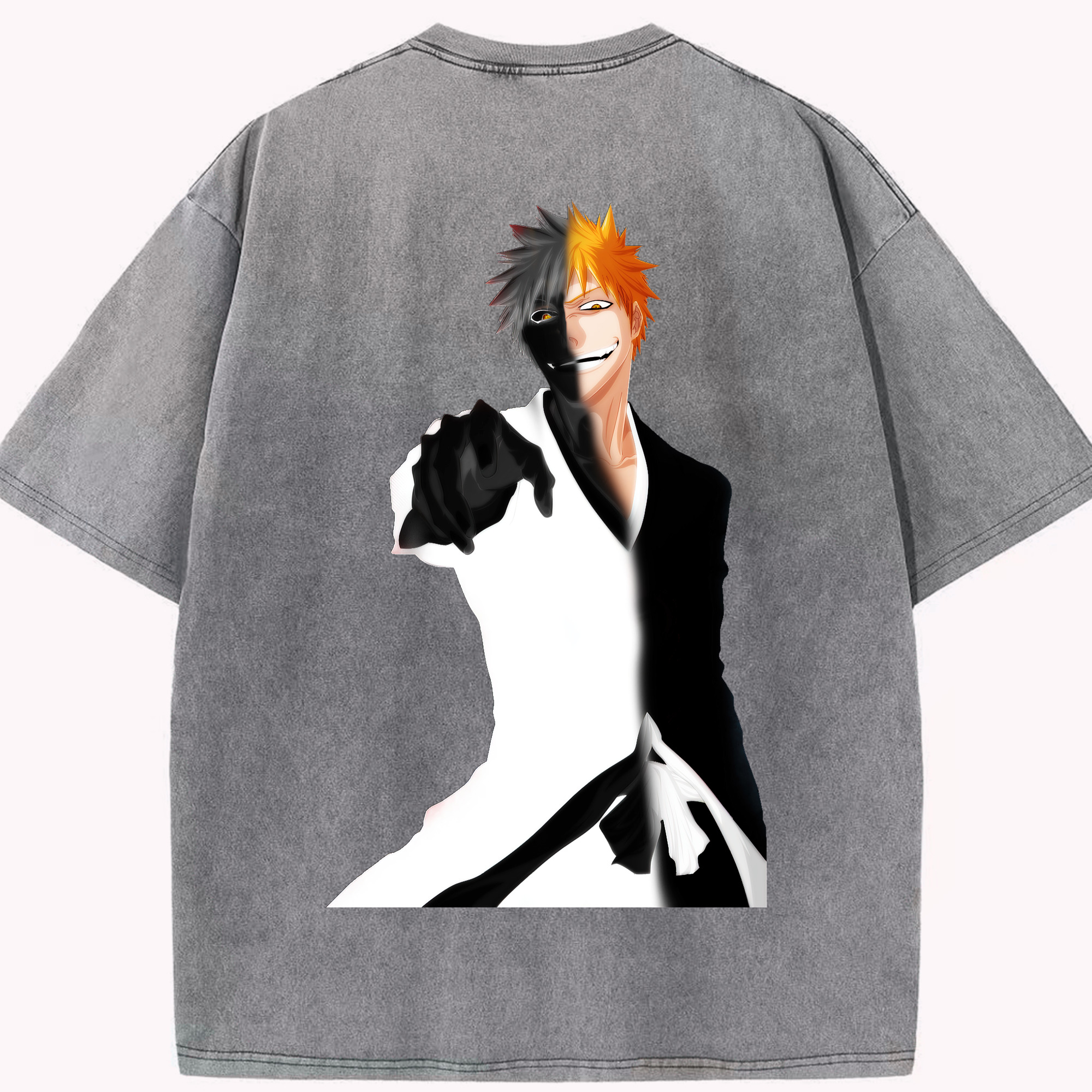 （画像用） ブリーチ 黒崎一護（くろさき いちご）BLEACH Kurosaki Ichigo 綿100% ヴィンテージ風 半袖Tシャツ（背面プリント）