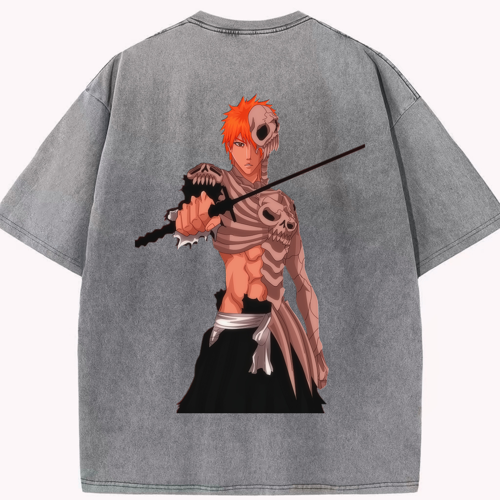 （画像用） ブリーチ 黒崎一護（くろさき いちご）BLEACH Kurosaki Ichigo 綿100% ヴィンテージ風 半袖Tシャツ（背面プリント）