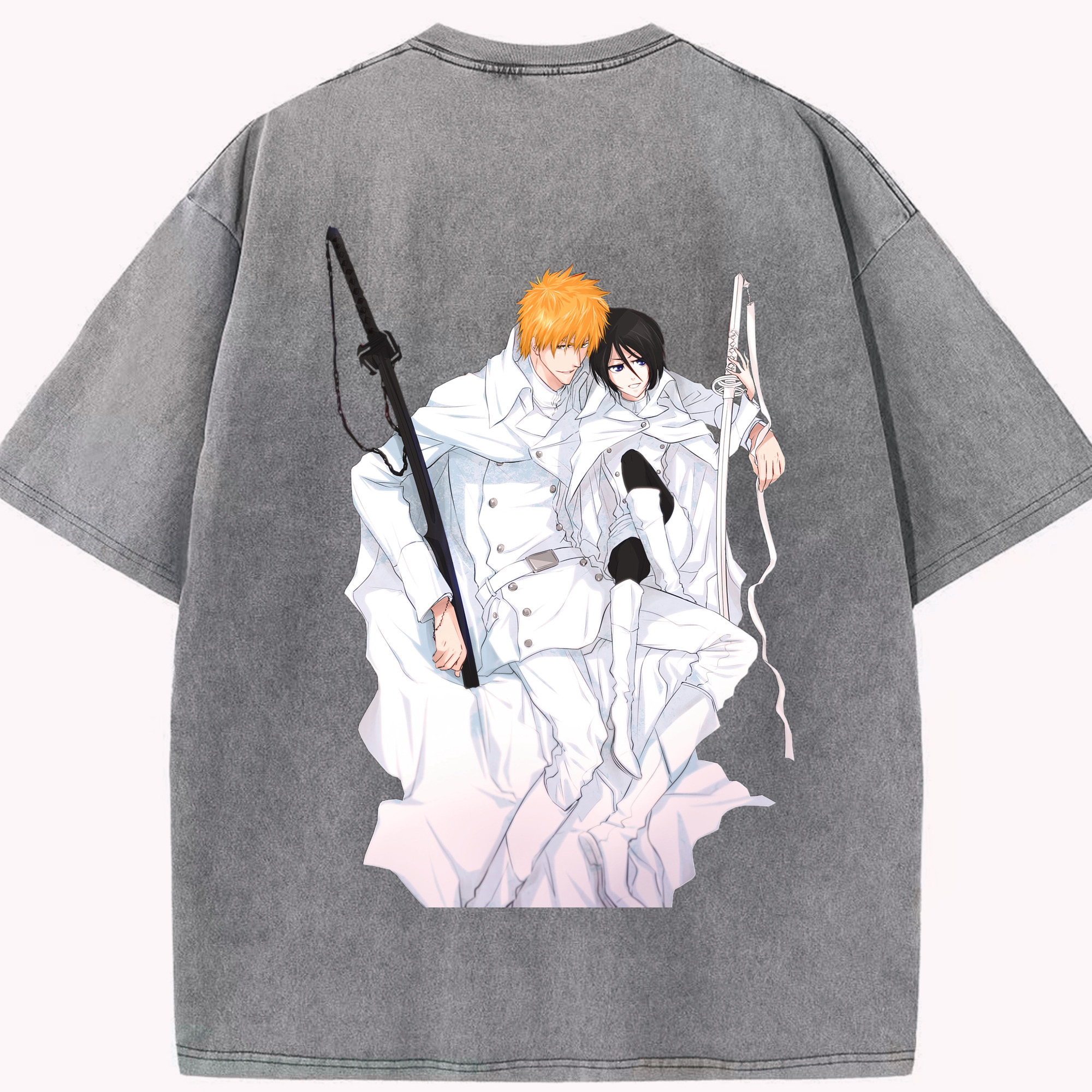 （画像用） ブリーチ 黒崎一護（くろさき いちご）BLEACH Kurosaki Ichigo 綿100% ヴィンテージ風 半袖Tシャツ（背面プリント）