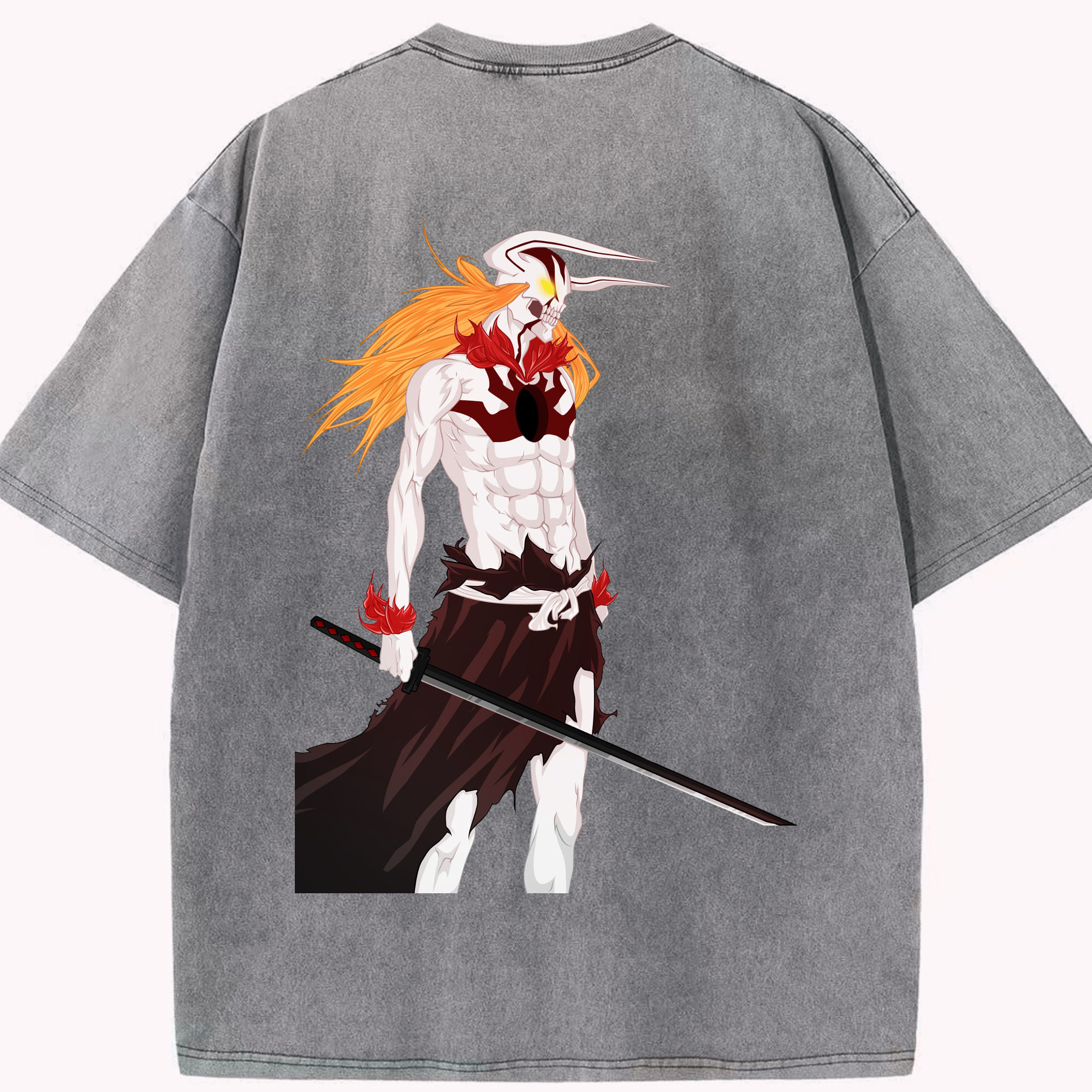 （画像用） ブリーチ 黒崎一護（くろさき いちご）BLEACH Kurosaki Ichigo 綿100% ヴィンテージ風 半袖Tシャツ（背面プリント）