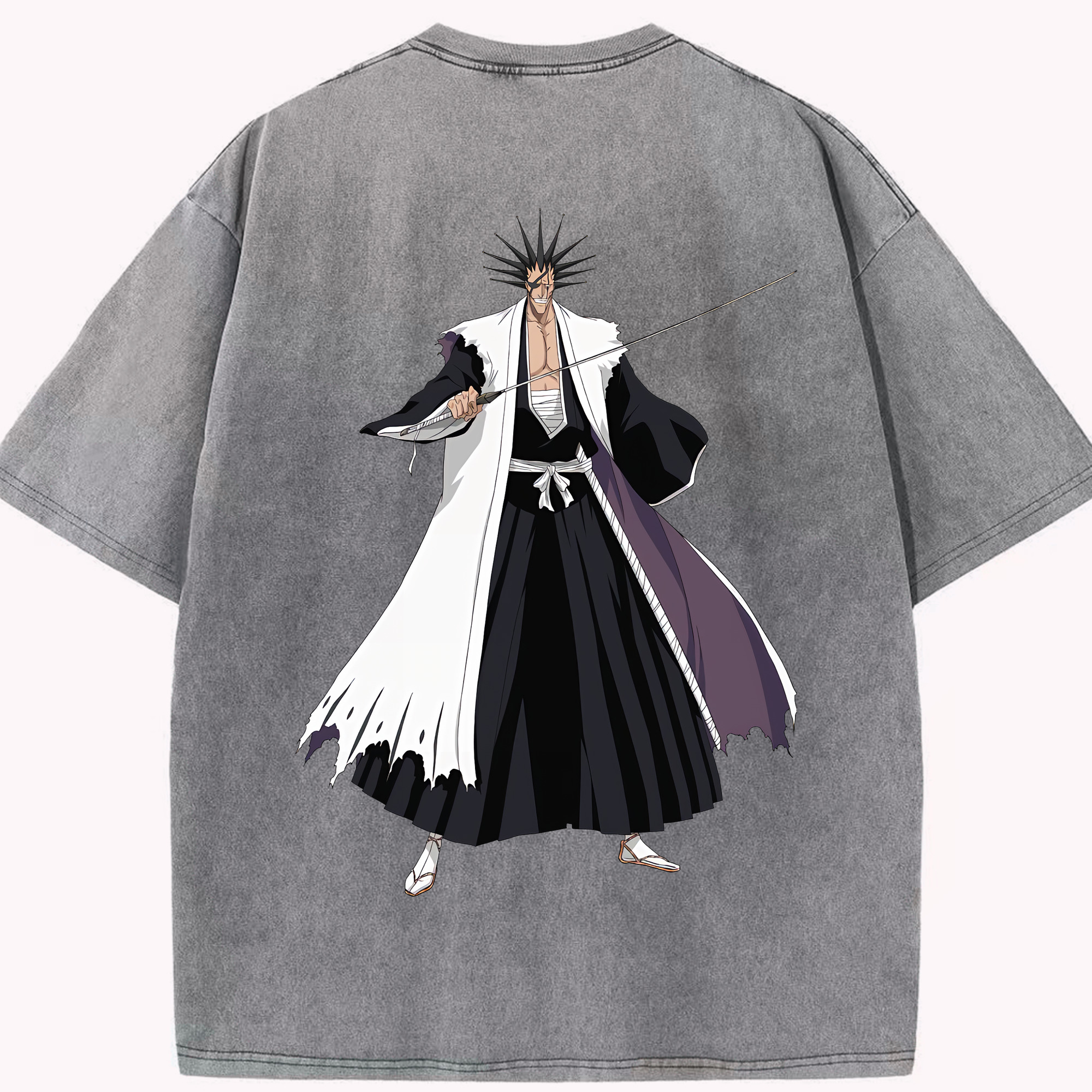 （画像用） ブリーチ ざらき けんぱち BLEACH Zaraki Kenpachi 綿100% ヴィンテージ風 半袖Tシャツ（背面プリント）
